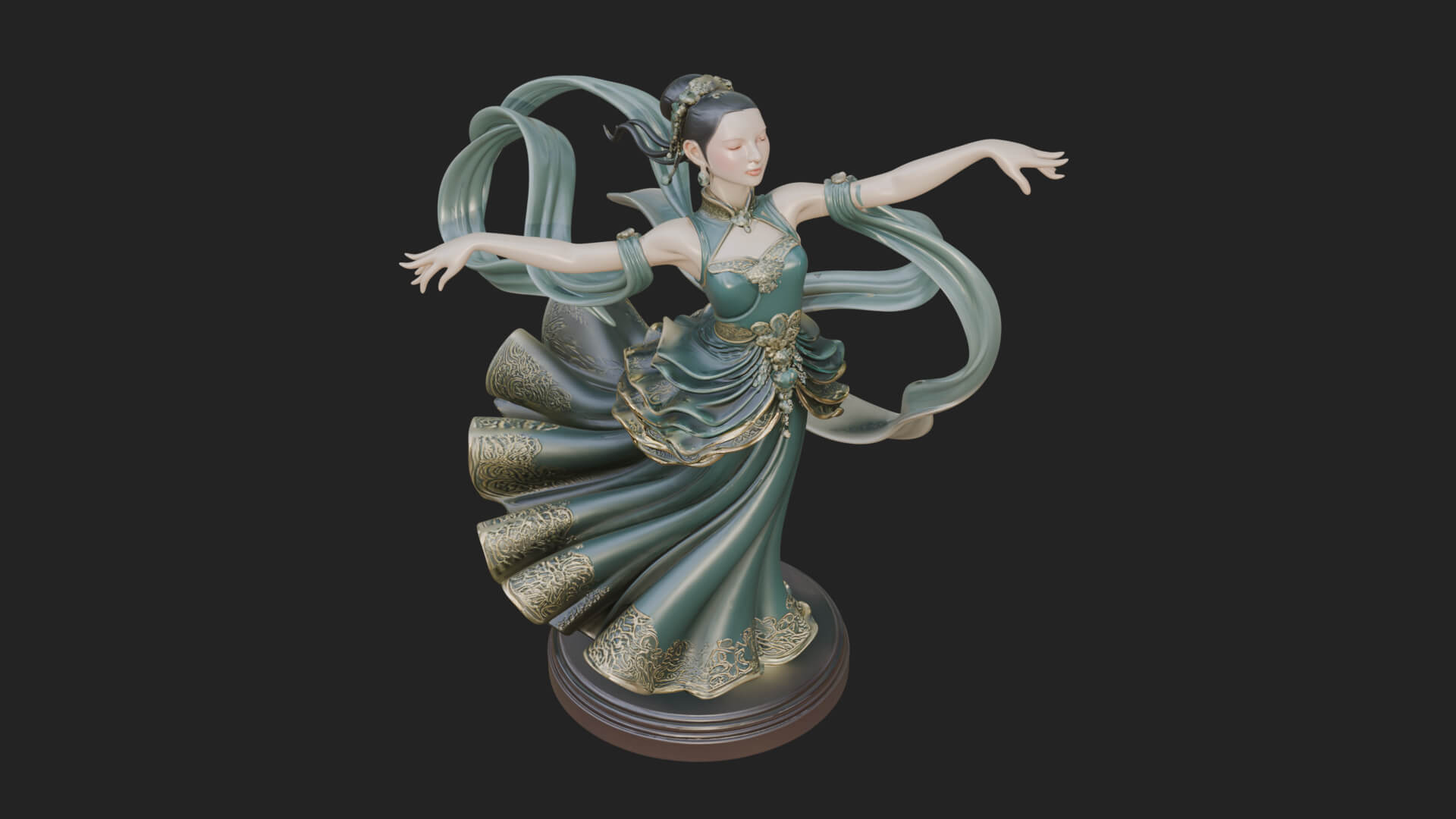 Dancing Celestial Maiden Statue Design 16 3D Print Model 3D Model