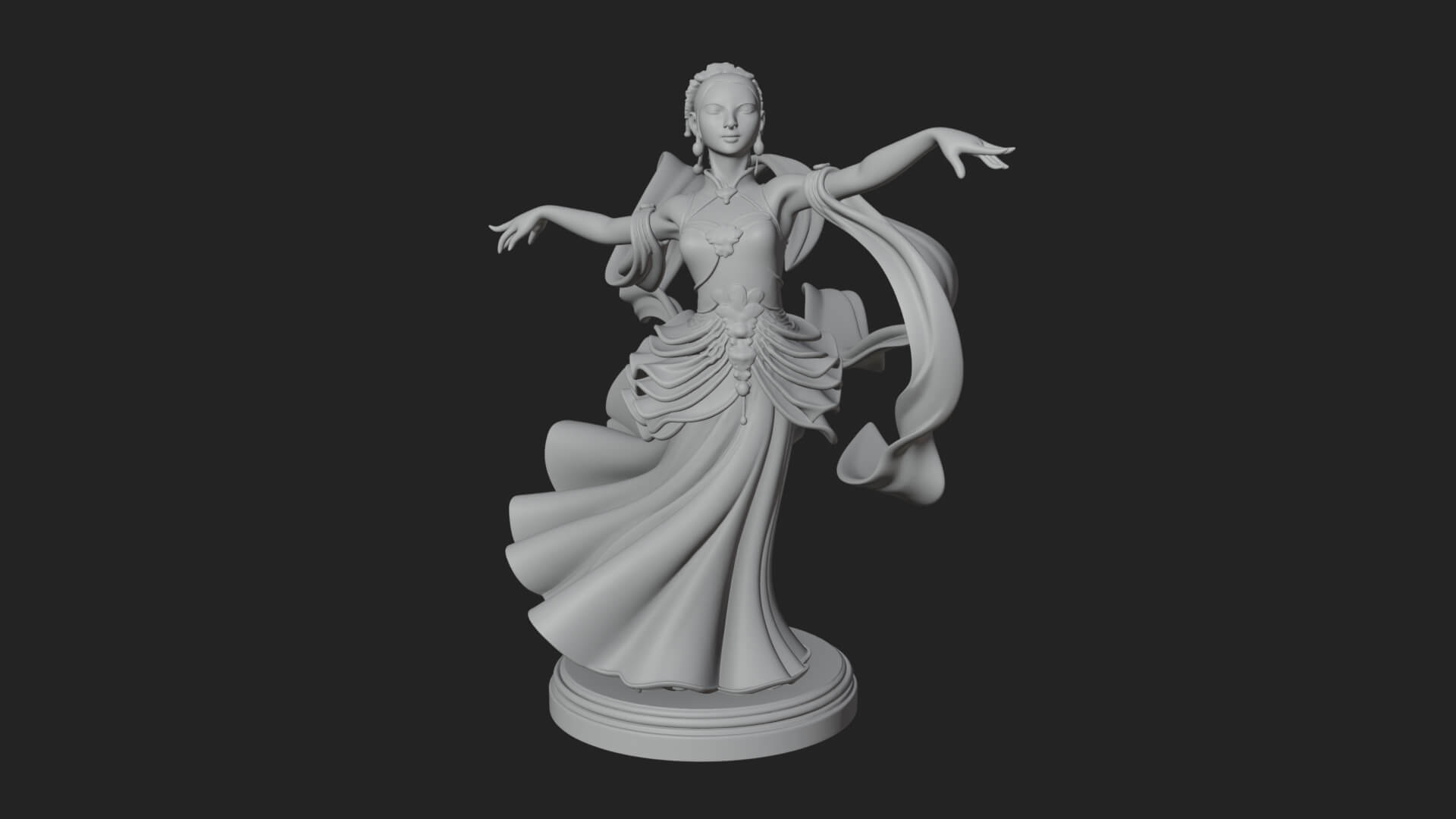 Dancing Celestial Maiden Statue Design 16 3D Print Model 3D Model