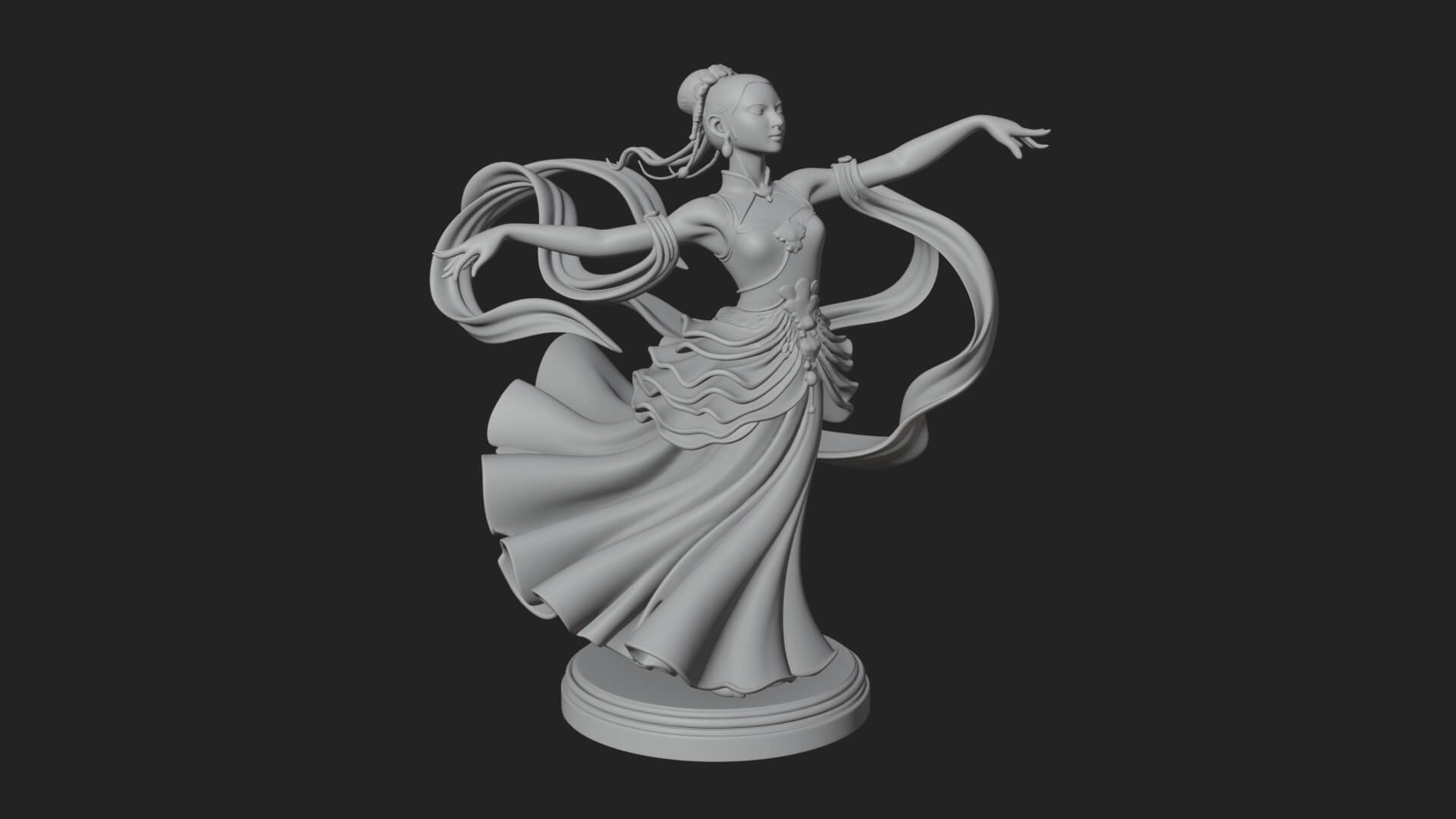 Dancing Celestial Maiden Statue Design 16 3D Print Model 3D Model