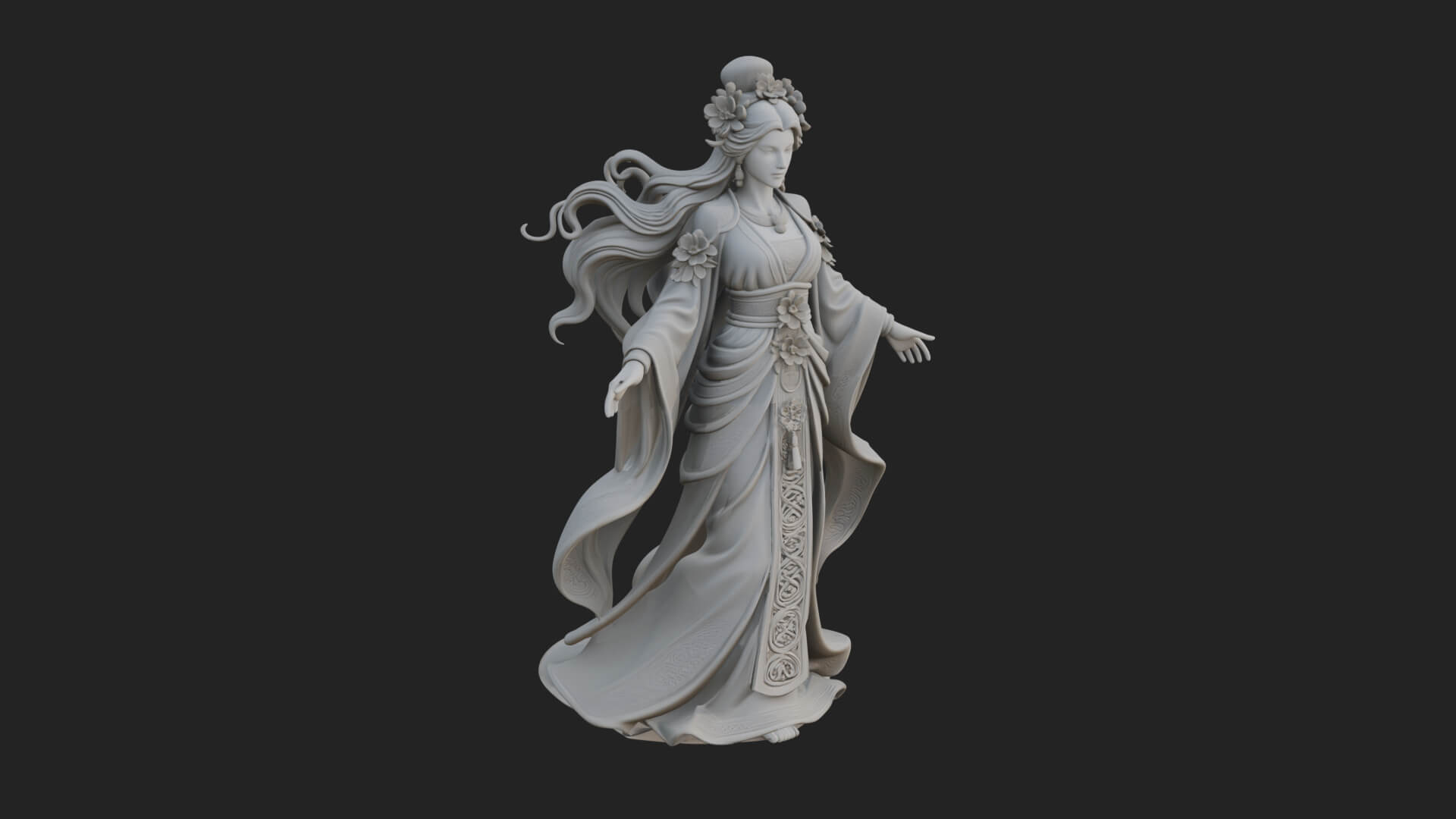 Dancing Celestial Maiden Statue Design 5 3D Print Model 3D Model