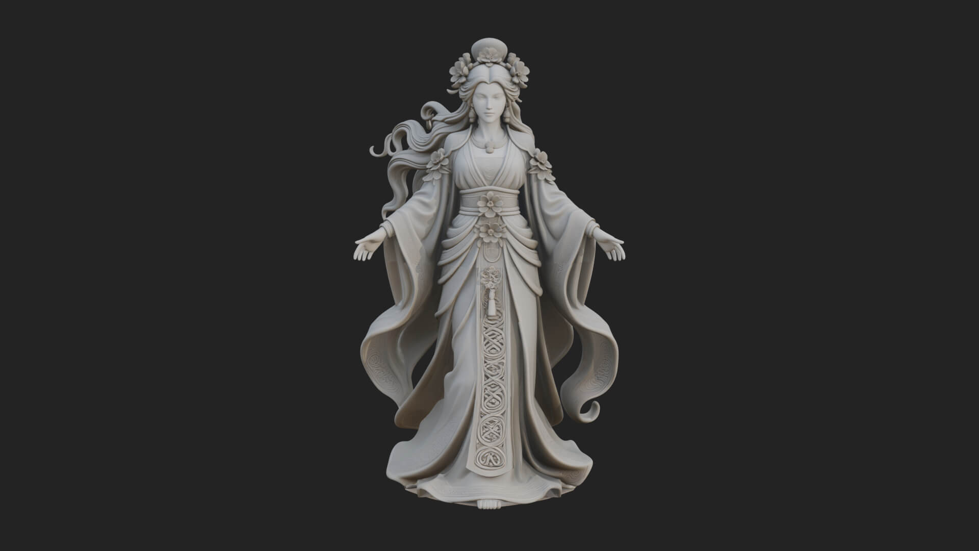 Dancing Celestial Maiden Statue Design 5 3D Print Model 3D Model