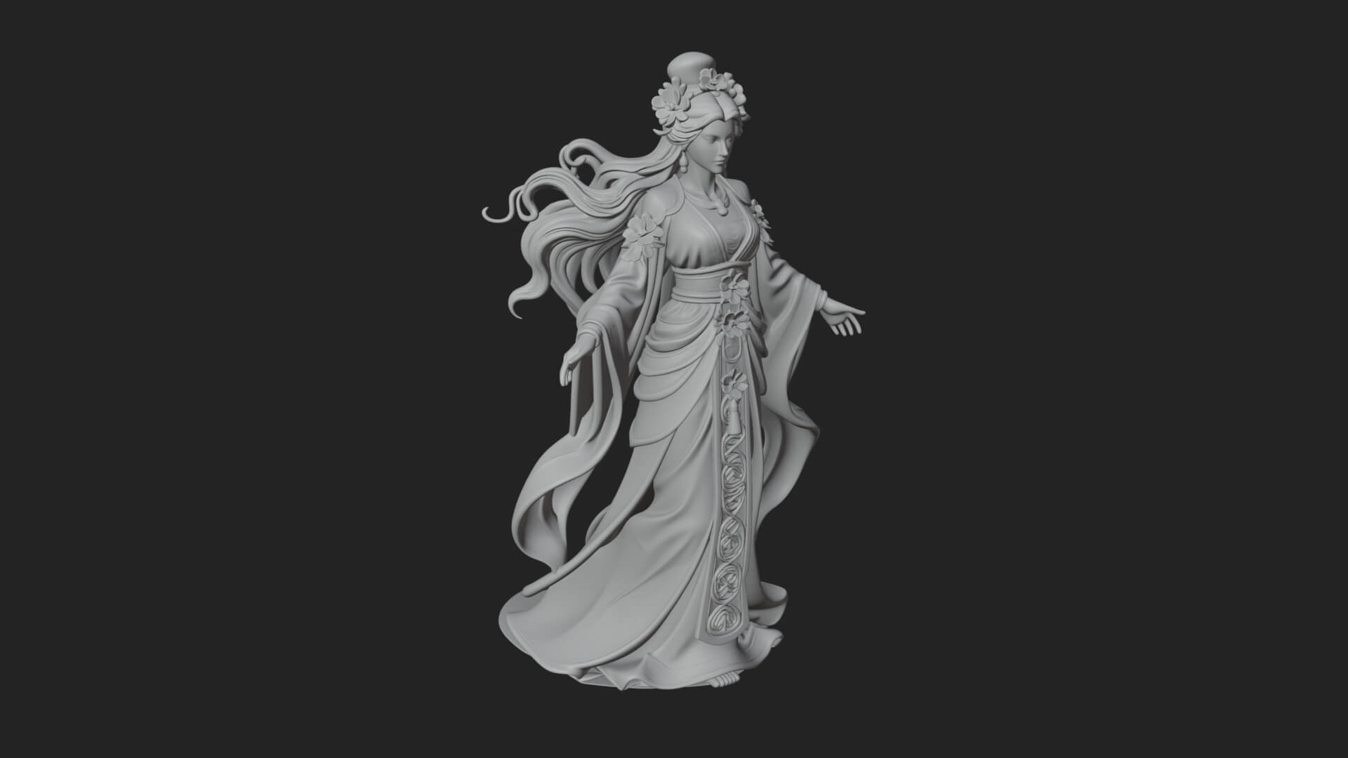 Dancing Celestial Maiden Statue Design 5 3D Print Model 3D Model
