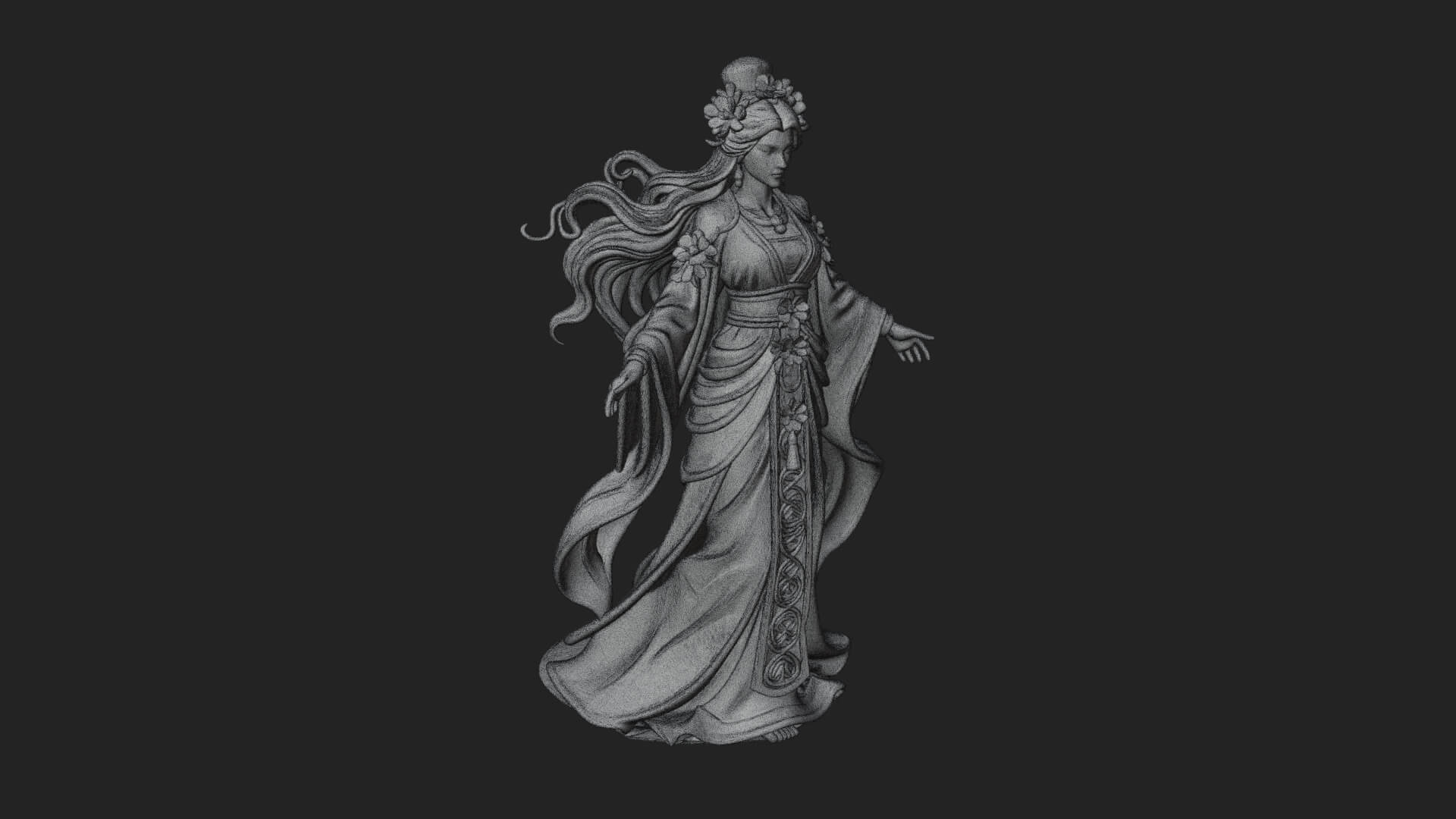 Dancing Celestial Maiden Statue Design 5 3D Print Model 3D Model