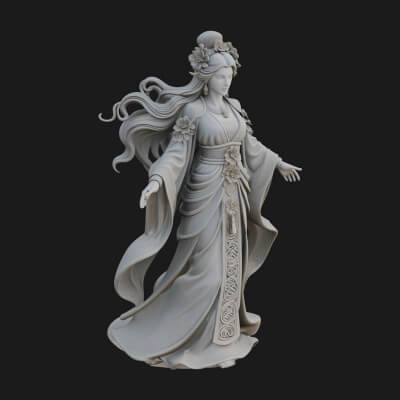 Dancing Celestial Maiden Statue Design 5 3D Print Model