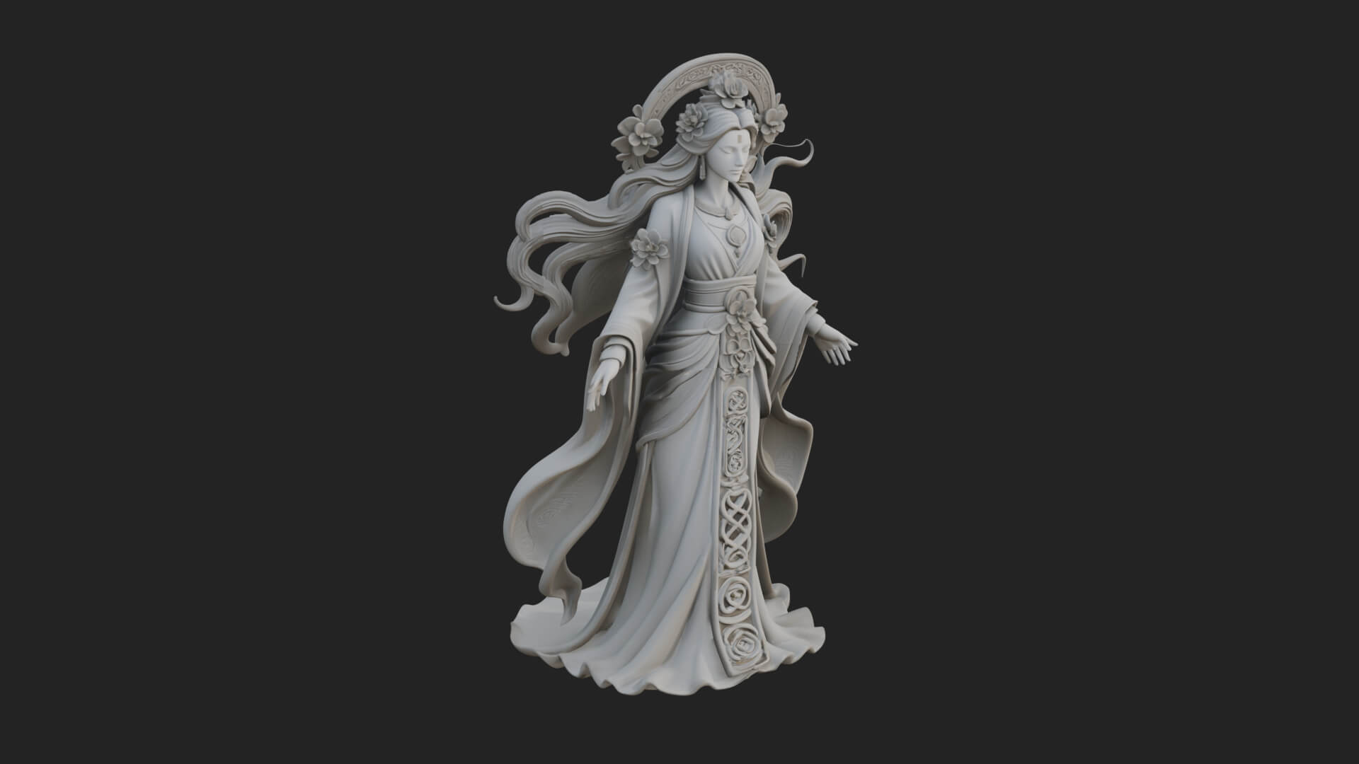 Dancing Celestial Maiden Statue Design 7 3D Print Model 3D Model