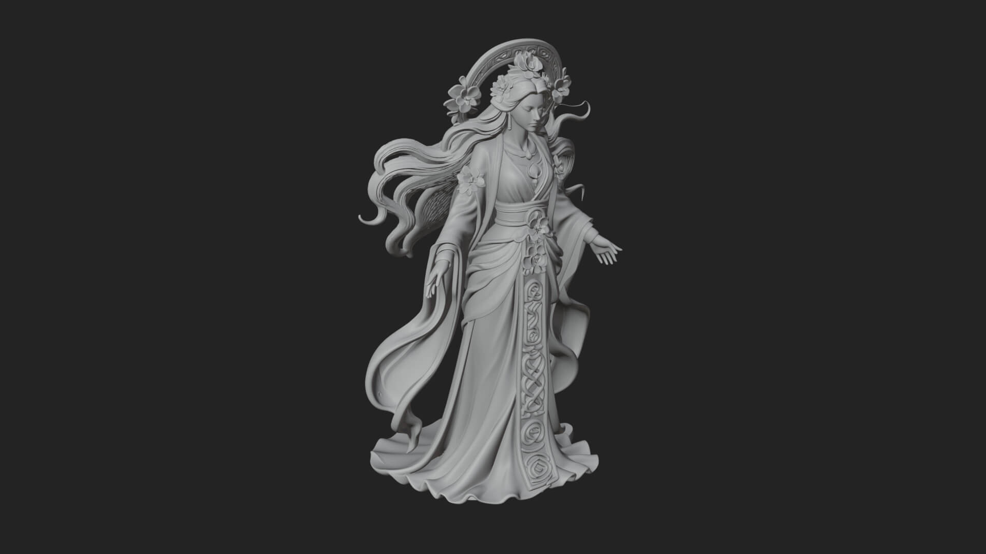Dancing Celestial Maiden Statue Design 7 3D Print Model 3D Model