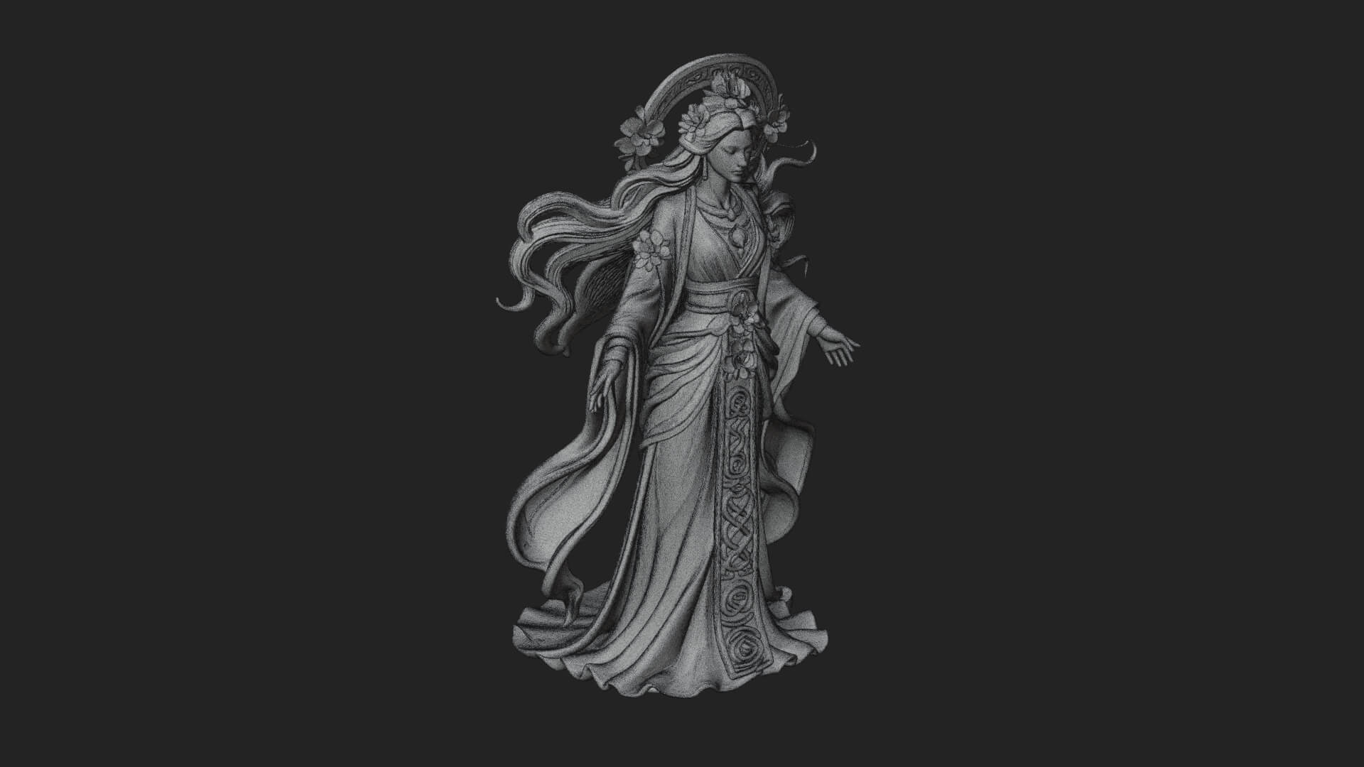 Dancing Celestial Maiden Statue Design 7 3D Print Model 3D Model