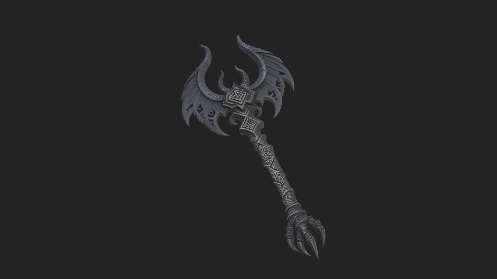 Dark Axe Head Staff Model Design 12 3D Print Model 3D Model