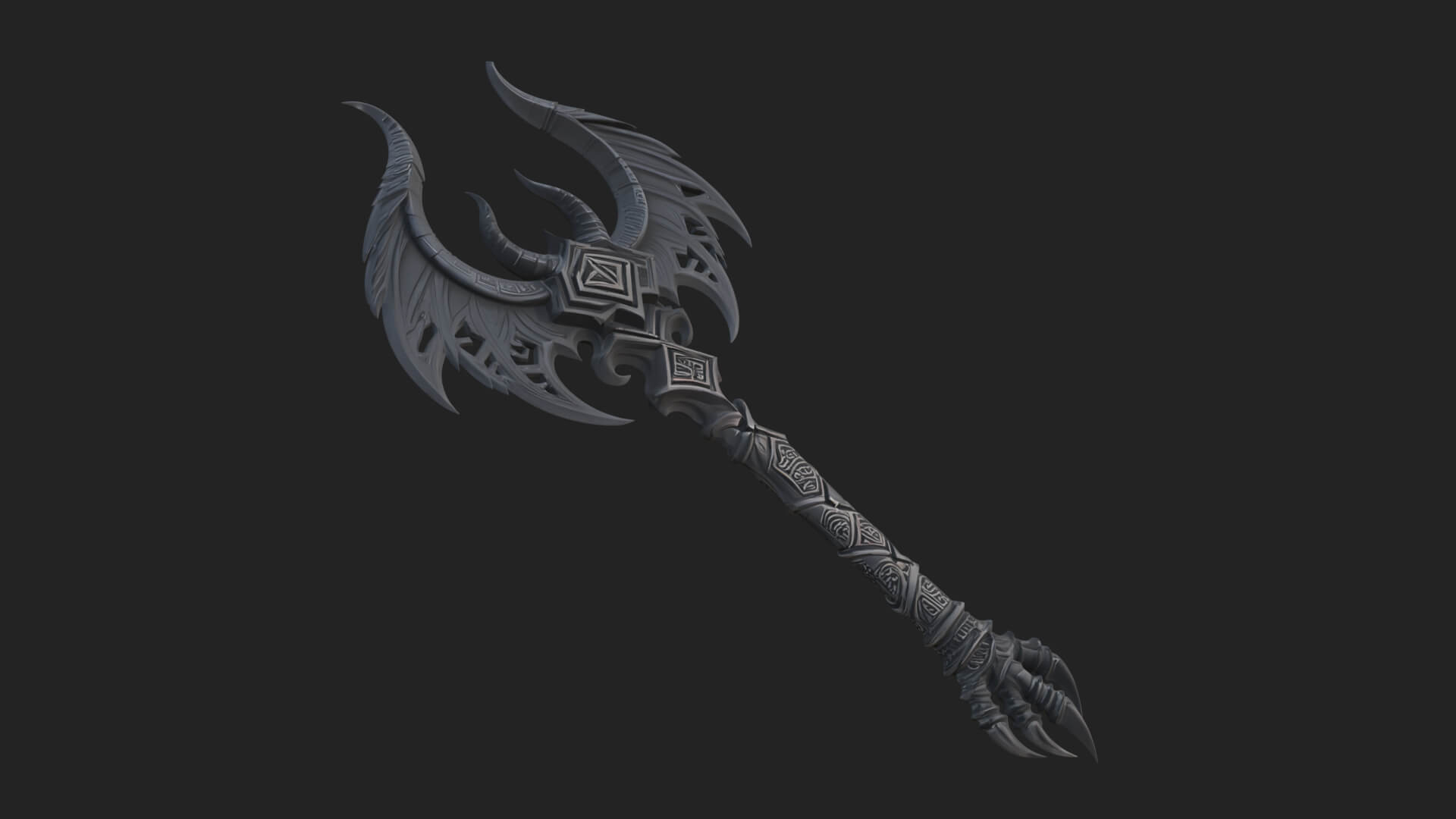 Dark Axe Head Staff Model Design 12 3D Print Model 3D Model