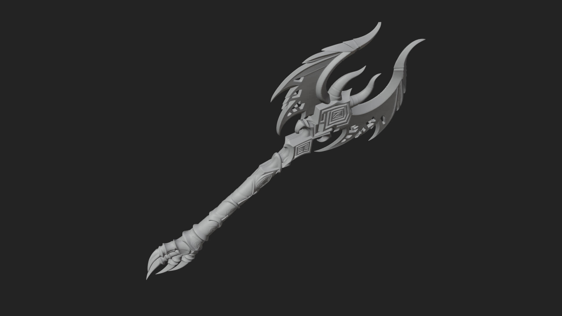 Dark Axe Head Staff Model Design 12 3D Print Model 3D Model