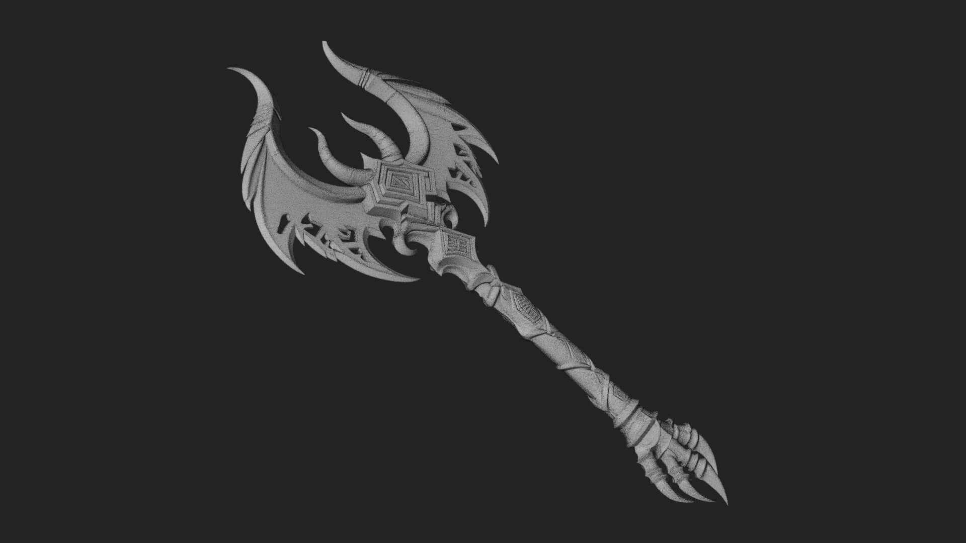 Dark Axe Head Staff Model Design 12 3D Print Model 3D Model