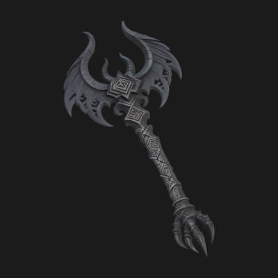 Dark Axe Head Staff Model Design 12 3D Print Model