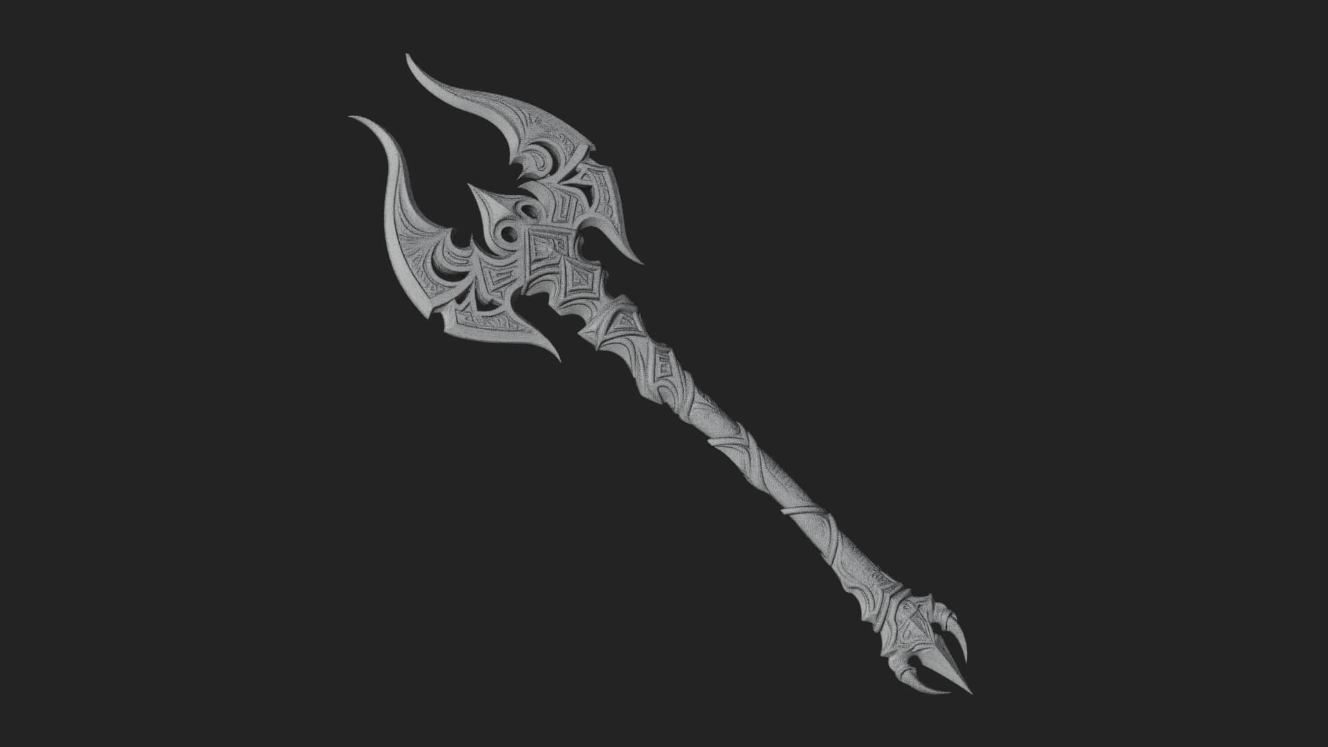 Dark Axe Head Staff Model Design 13 3D Print Model 3D Model