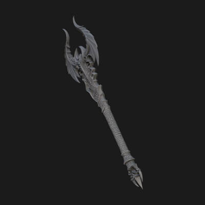 Dark Axe Head Staff Model Design 14 3D Print Model