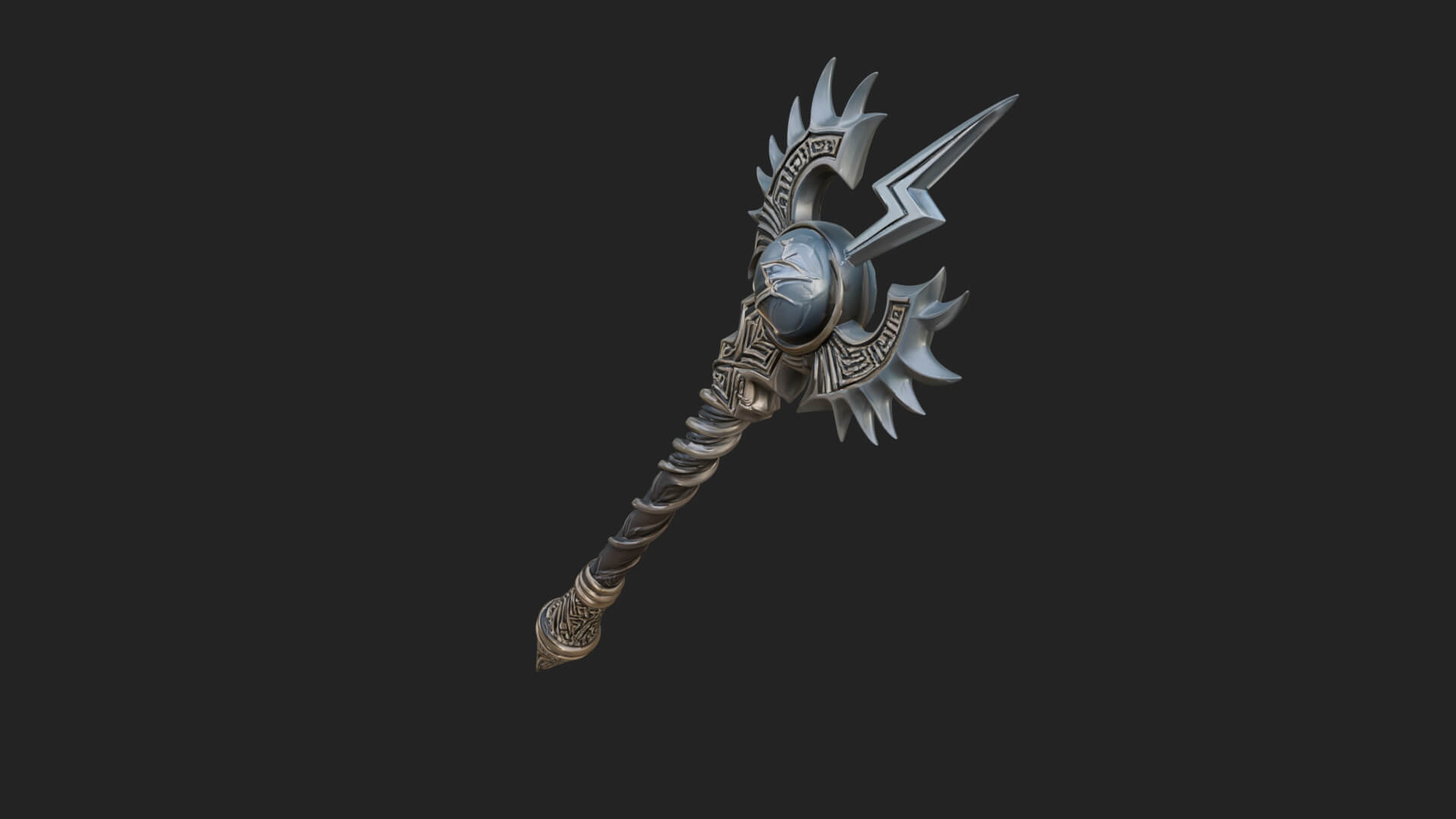Dark Axe Head Staff Model Design 15 3D Print Model 3D Model