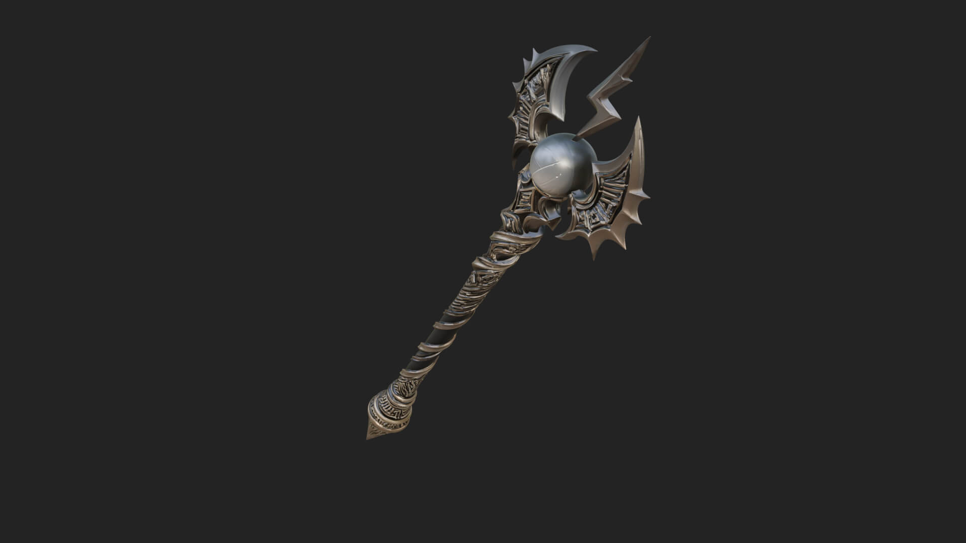 Dark Axe Head Staff Model Design 16 3D Print Model 3D Model