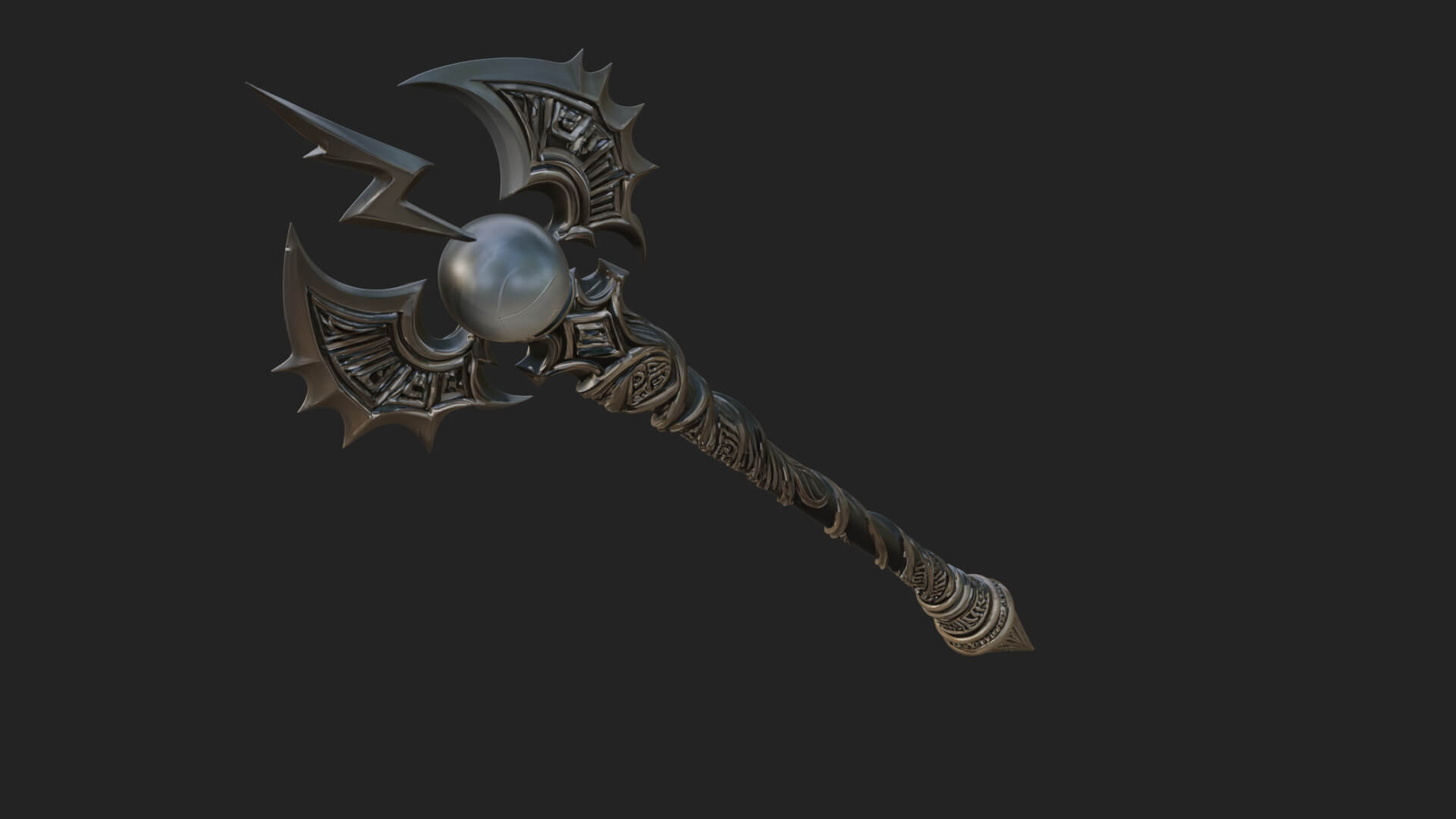 Dark Axe Head Staff Model Design 16 3D Print Model 3D Model