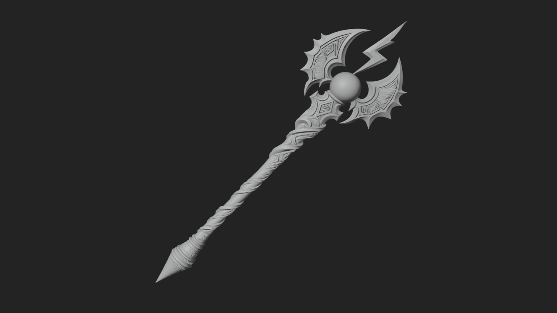 Dark Axe Head Staff Model Design 16 3D Print Model 3D Model