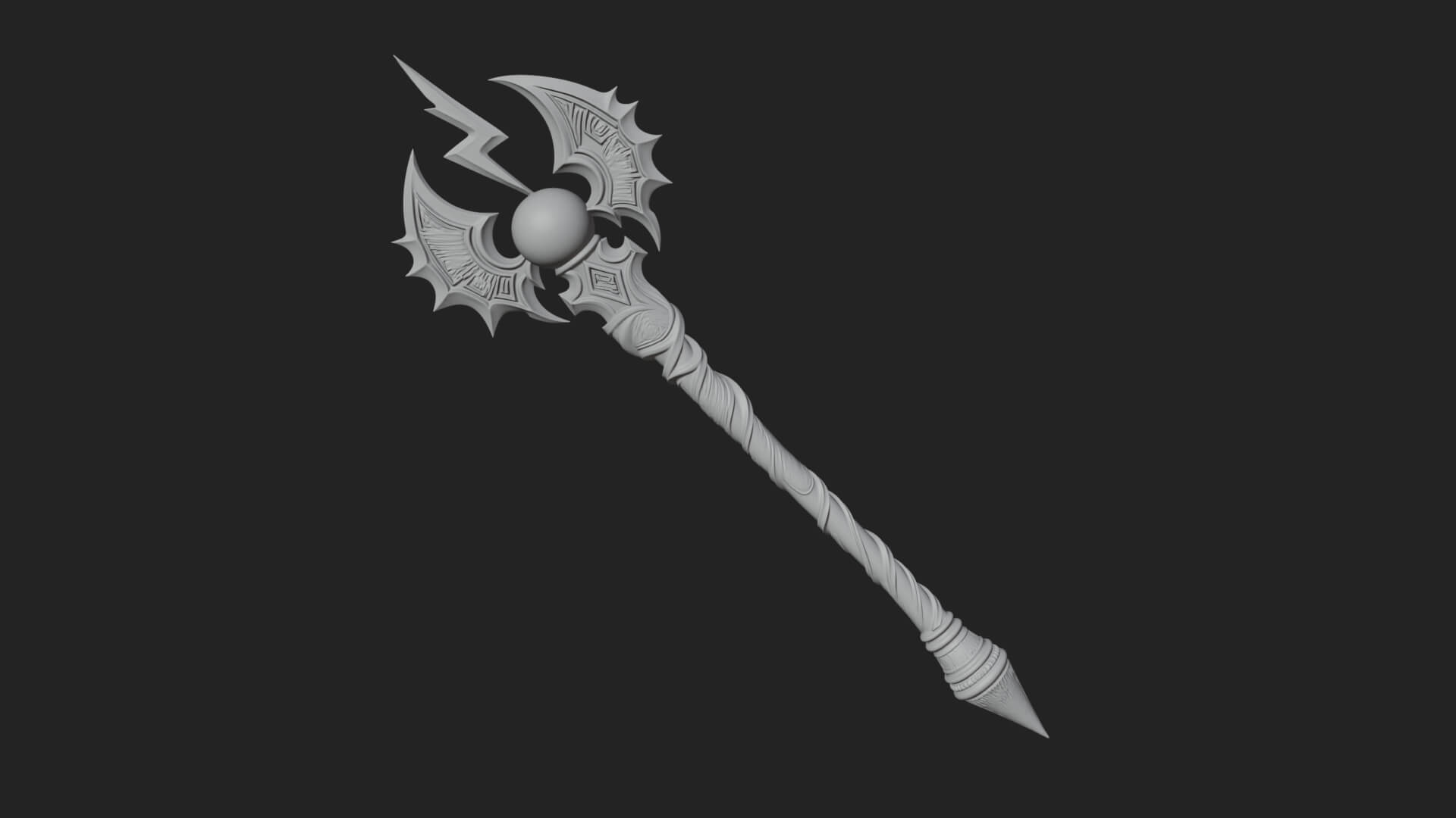 Dark Axe Head Staff Model Design 16 3D Print Model 3D Model