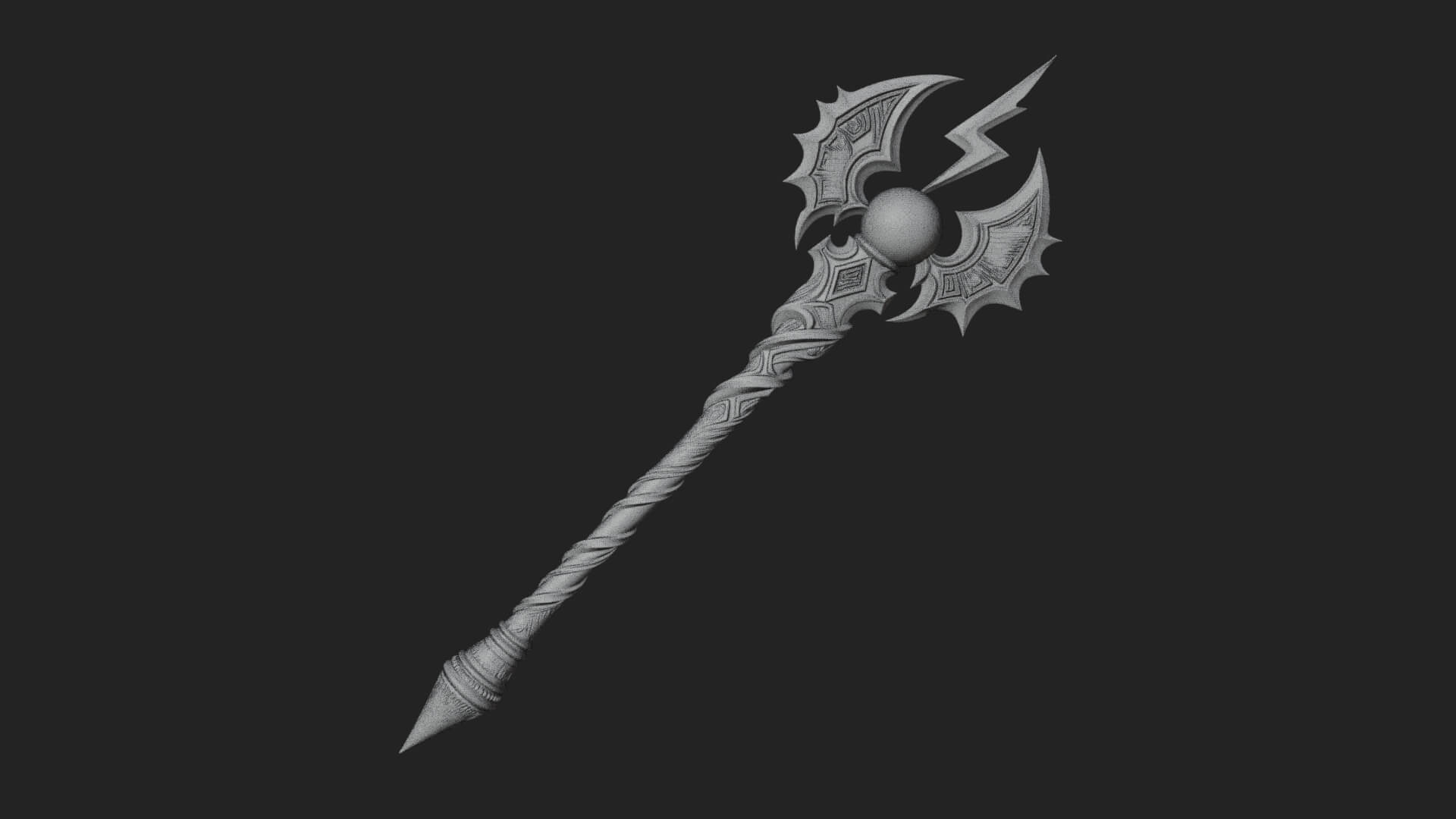 Dark Axe Head Staff Model Design 16 3D Print Model 3D Model