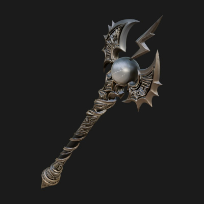 Dark Axe Head Staff Model Design 16 3D Print Model