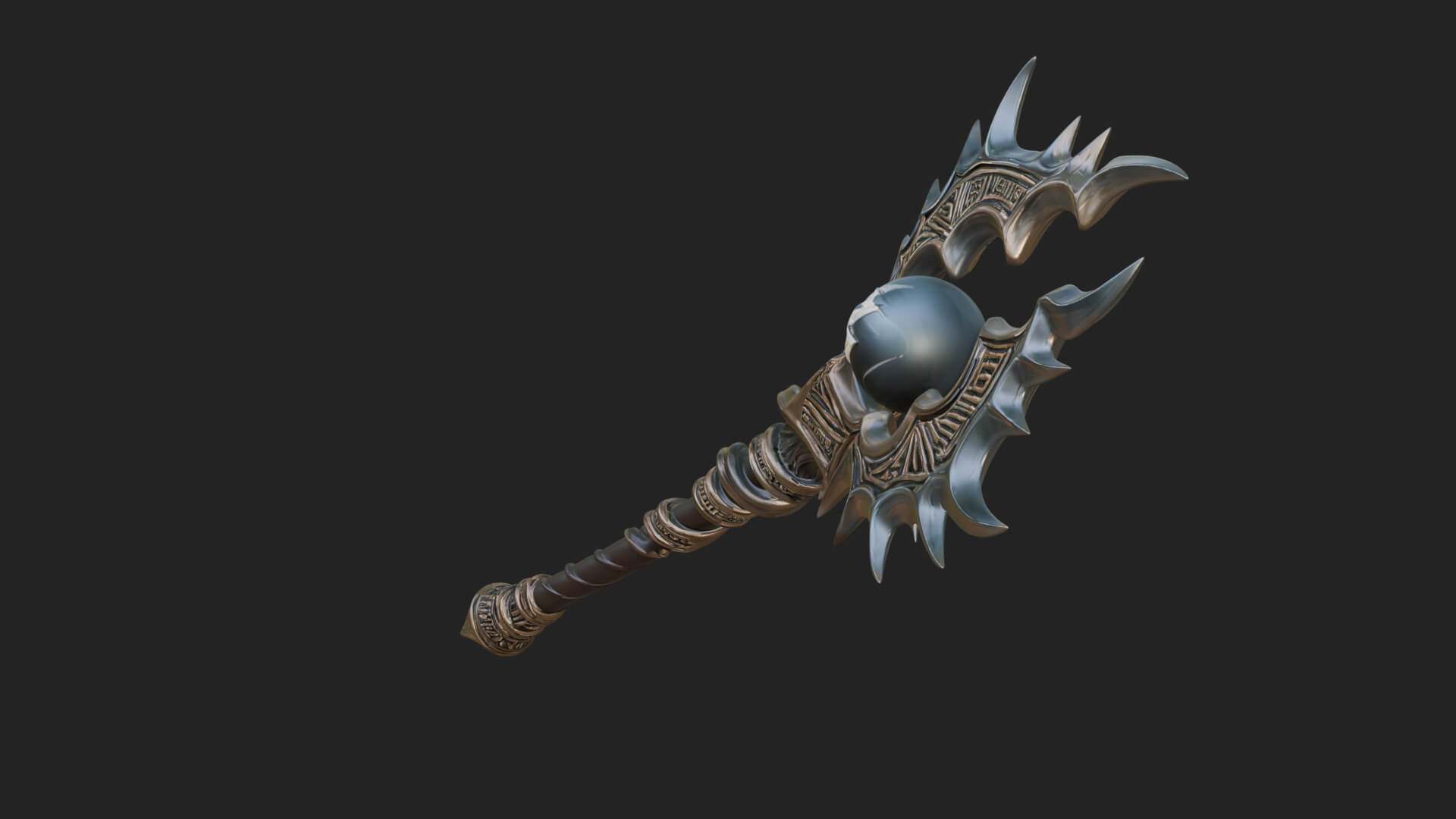 Dark Axe Head Staff Model Design 17 3D Print Model 3D Model