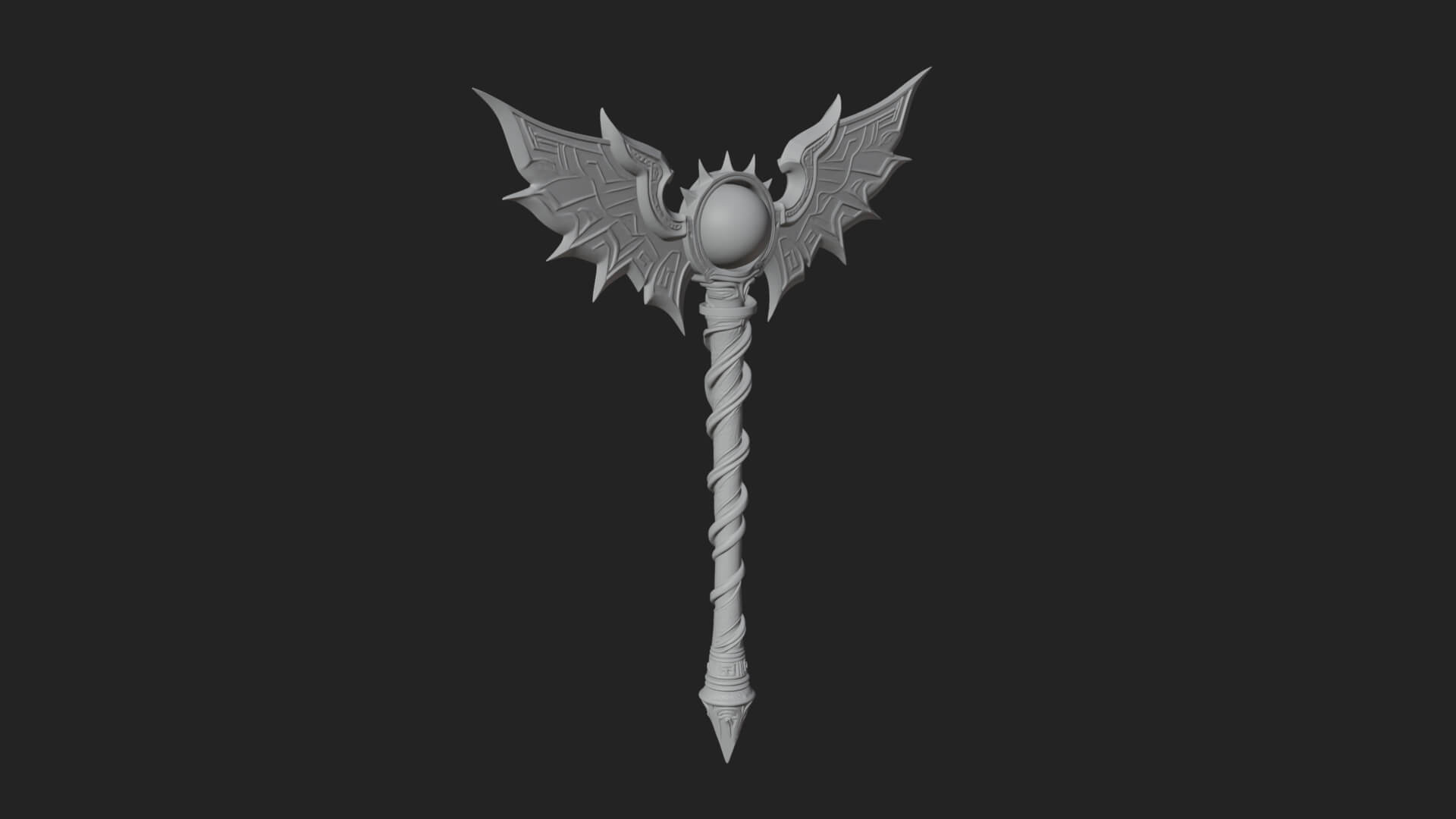 Dark Axe Head Staff Model Design 18 3D Print Model 3D Model