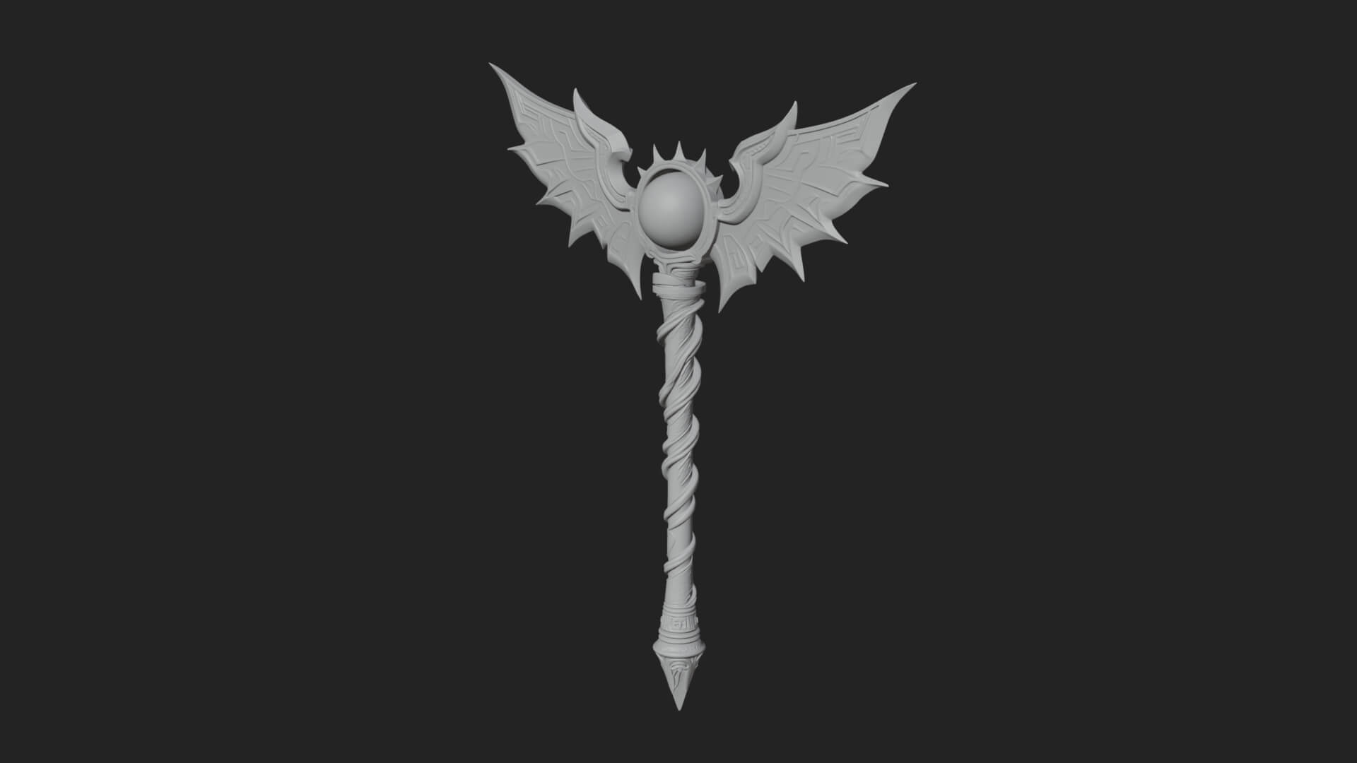 Dark Axe Head Staff Model Design 18 3D Print Model 3D Model