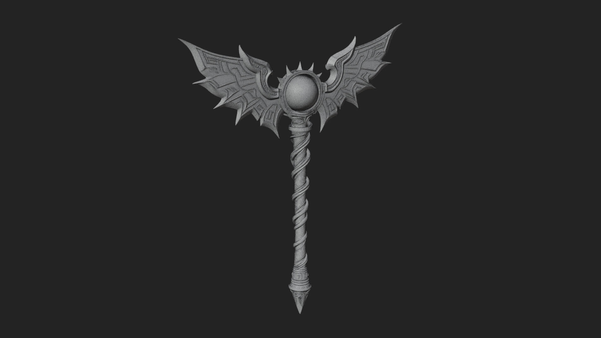 Dark Axe Head Staff Model Design 18 3D Print Model 3D Model