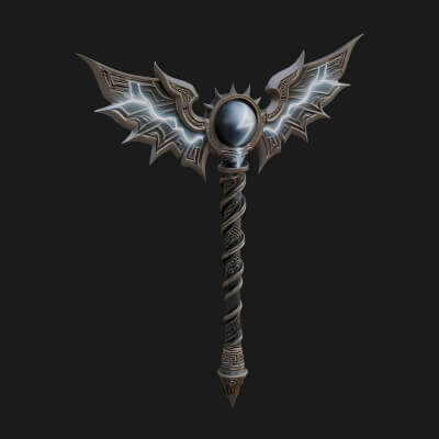 Dark Axe Head Staff Model Design 18 3D Print Model