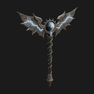 Dark Axe Head Staff Model Design 18 3D Print Model