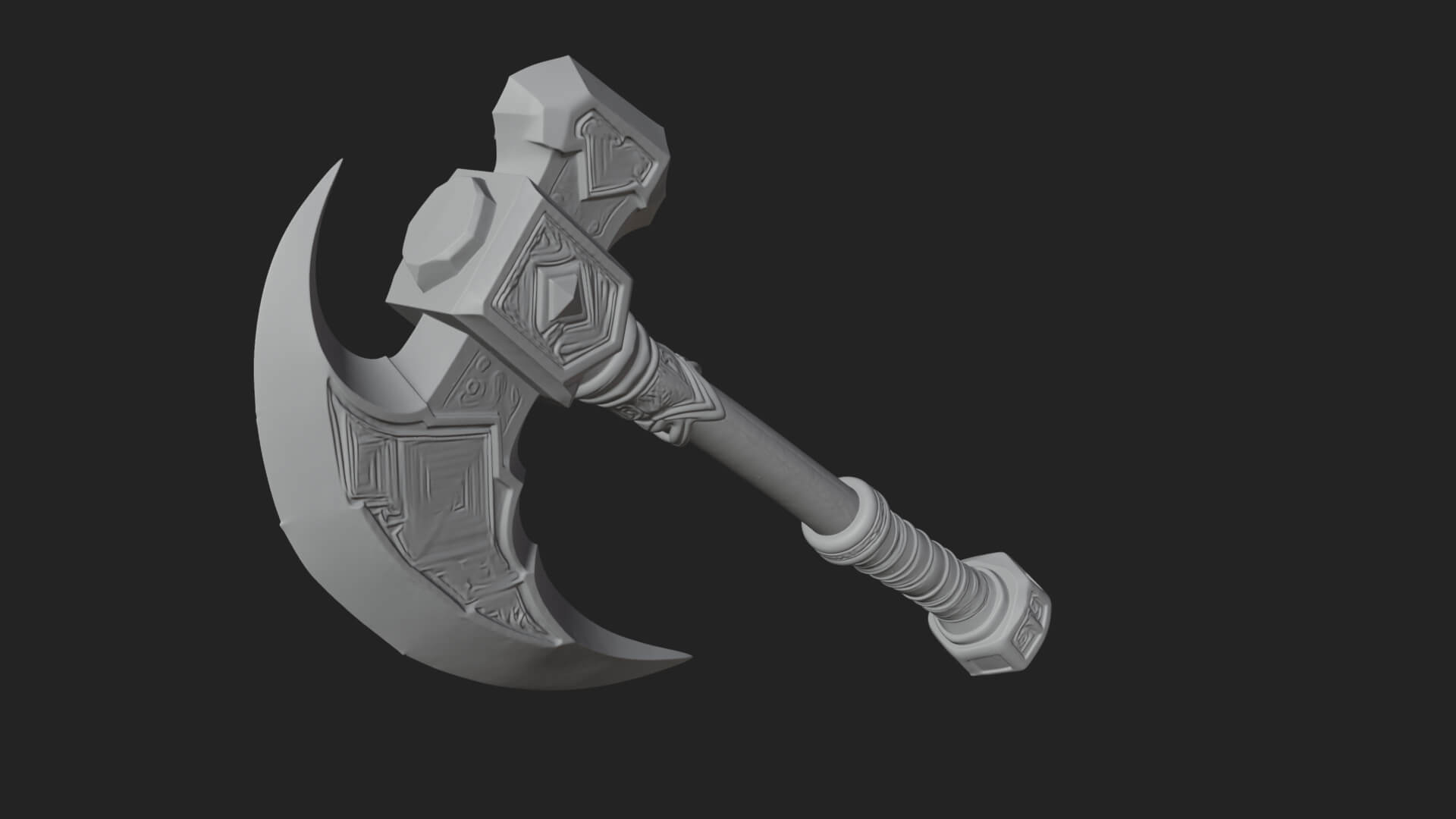 Dark Axe Head Staff Model Design 2 3D Print Model 3D Model
