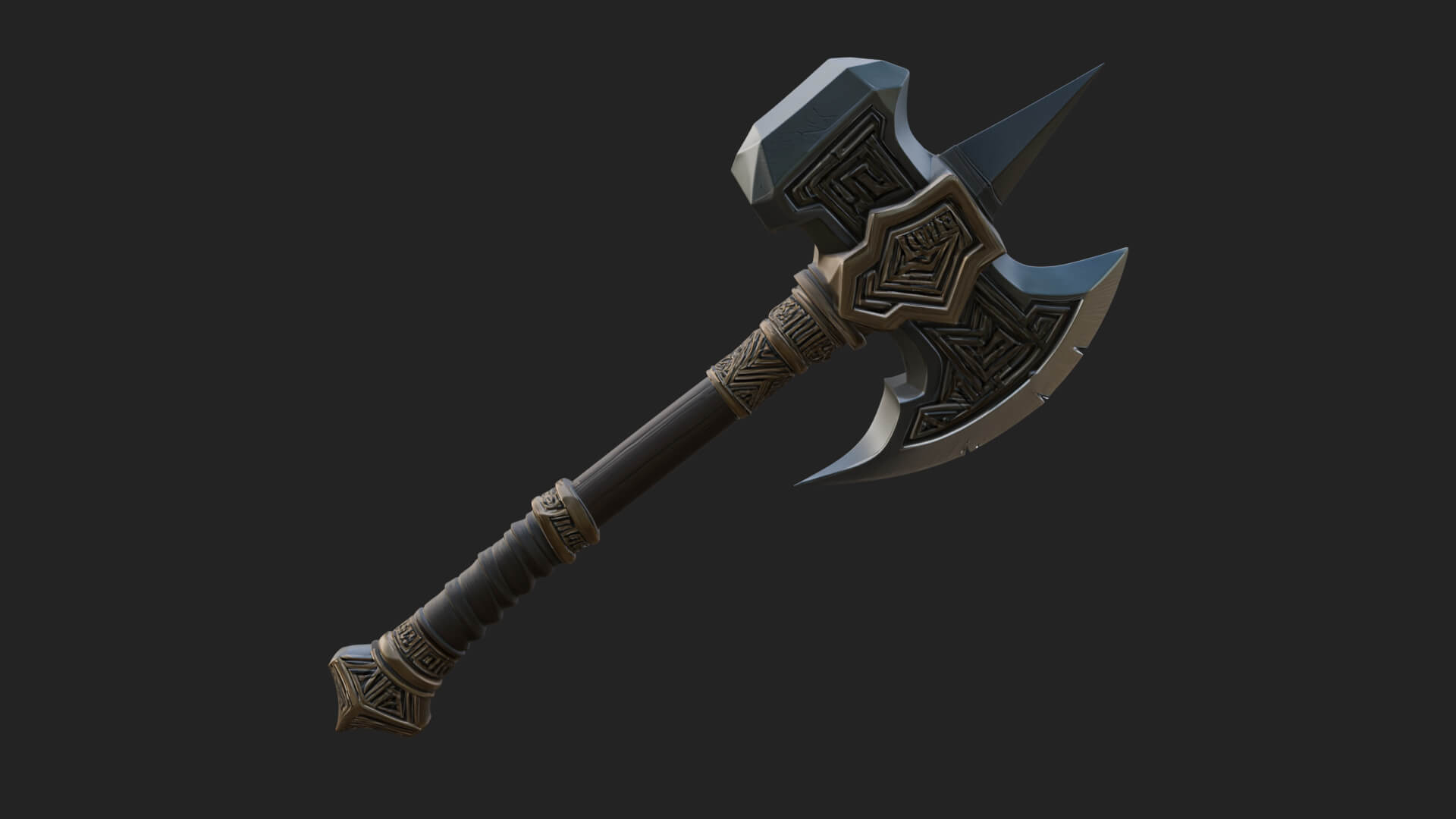 Dark Axe Head Staff Model Design 3 3D Print Model 3D Model