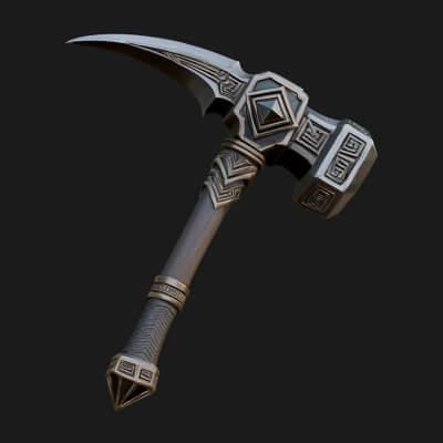 Dark Axe Head Staff Model Design 4 3D Print Model