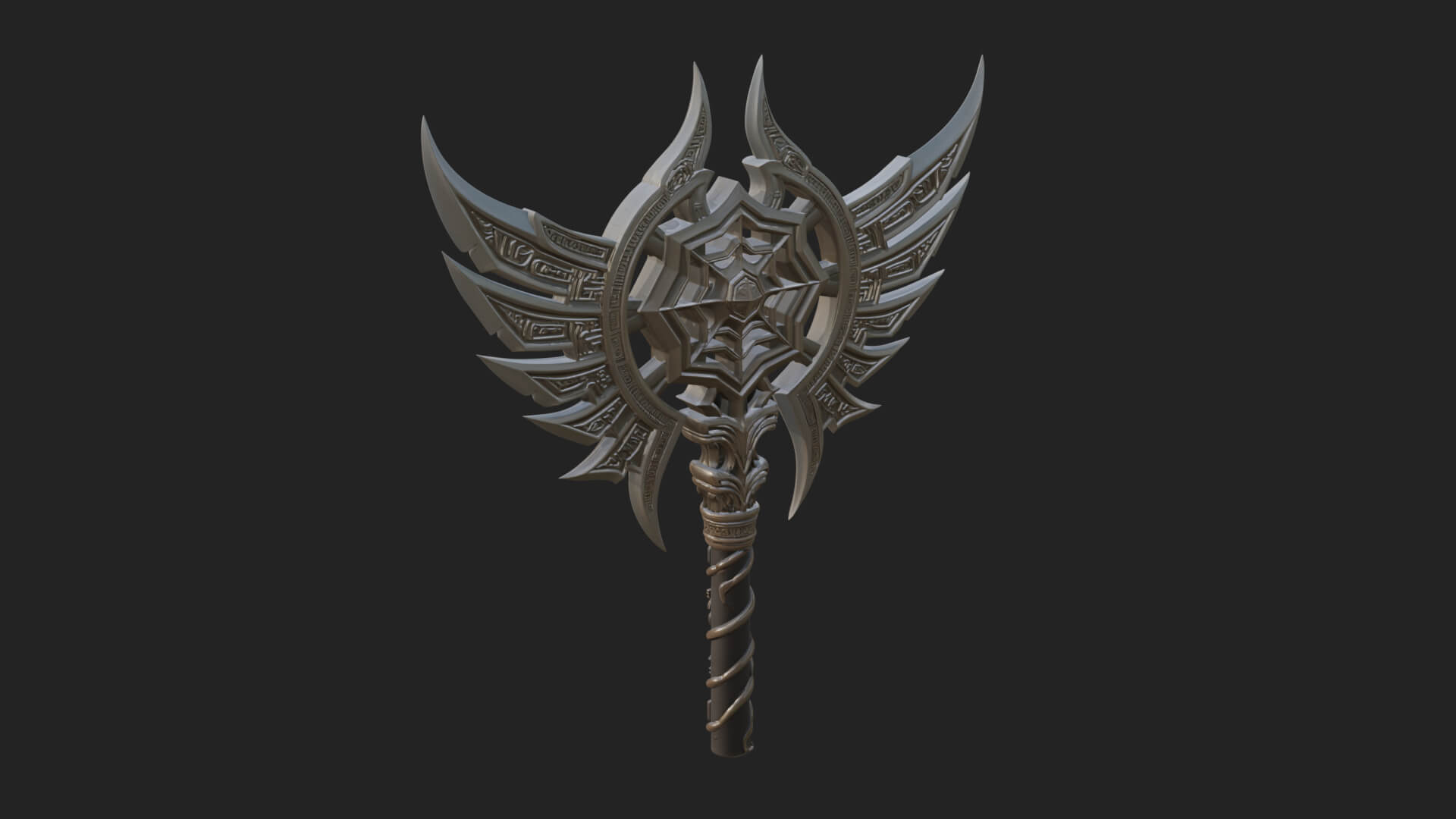 Dark Axe Head Staff Model Design 5 3D Print Model 3D Model