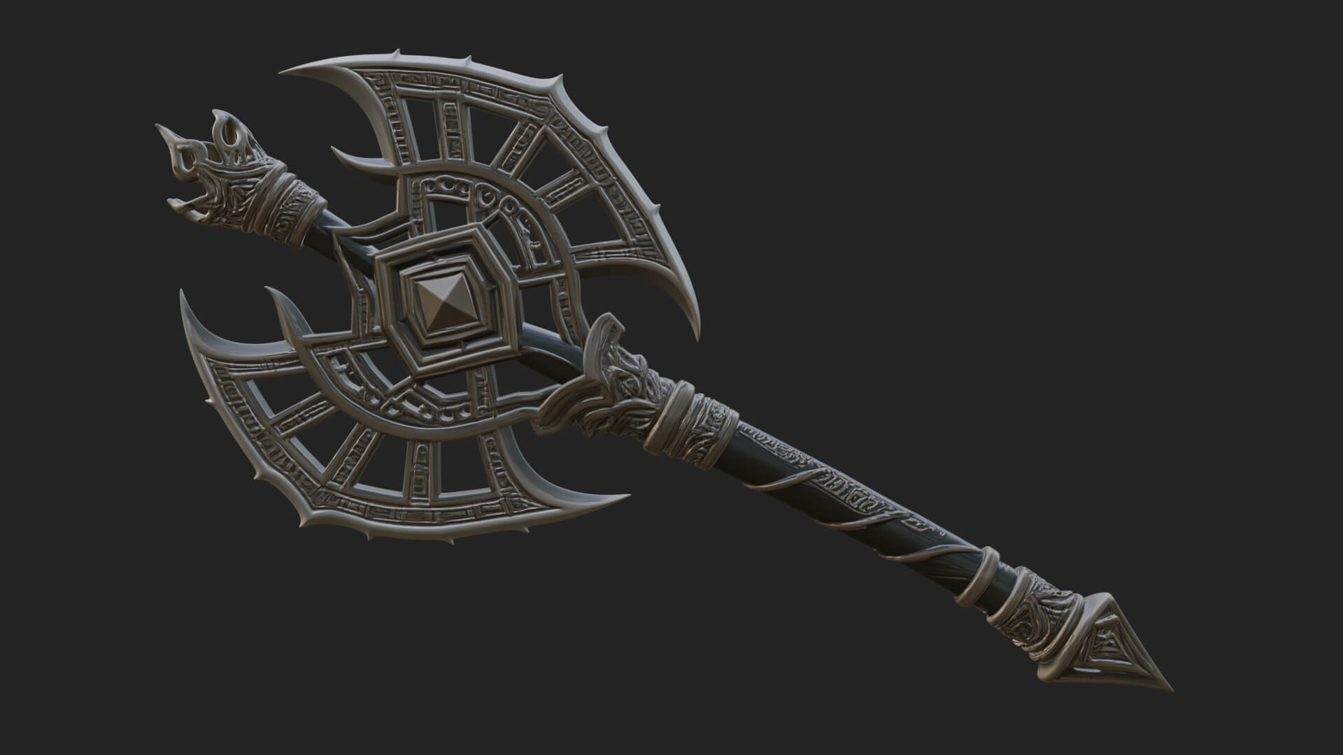 Dark Axe Head Staff Model Design 6 3D Print Model 3D Model