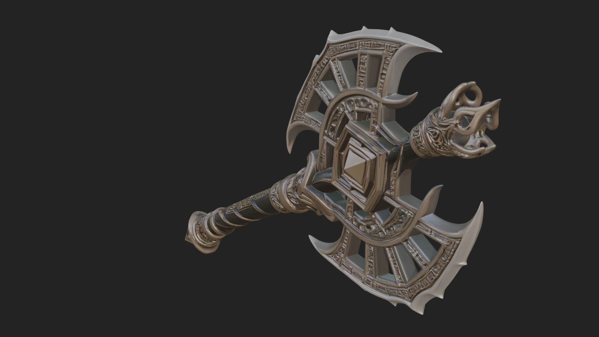 Dark Axe Head Staff Model Design 6 3D Print Model 3D Model