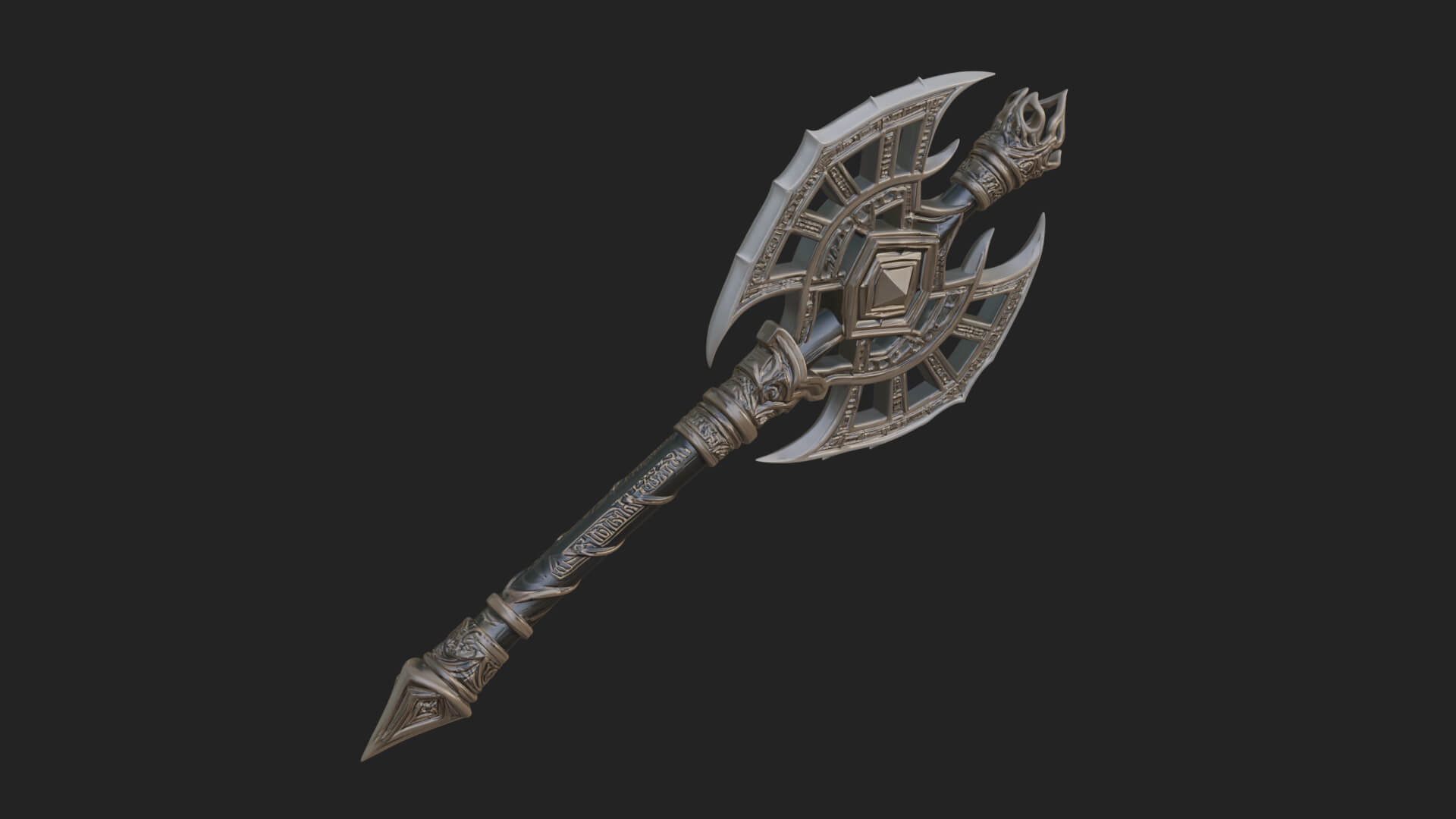 Dark Axe Head Staff Model Design 6 3D Print Model 3D Model