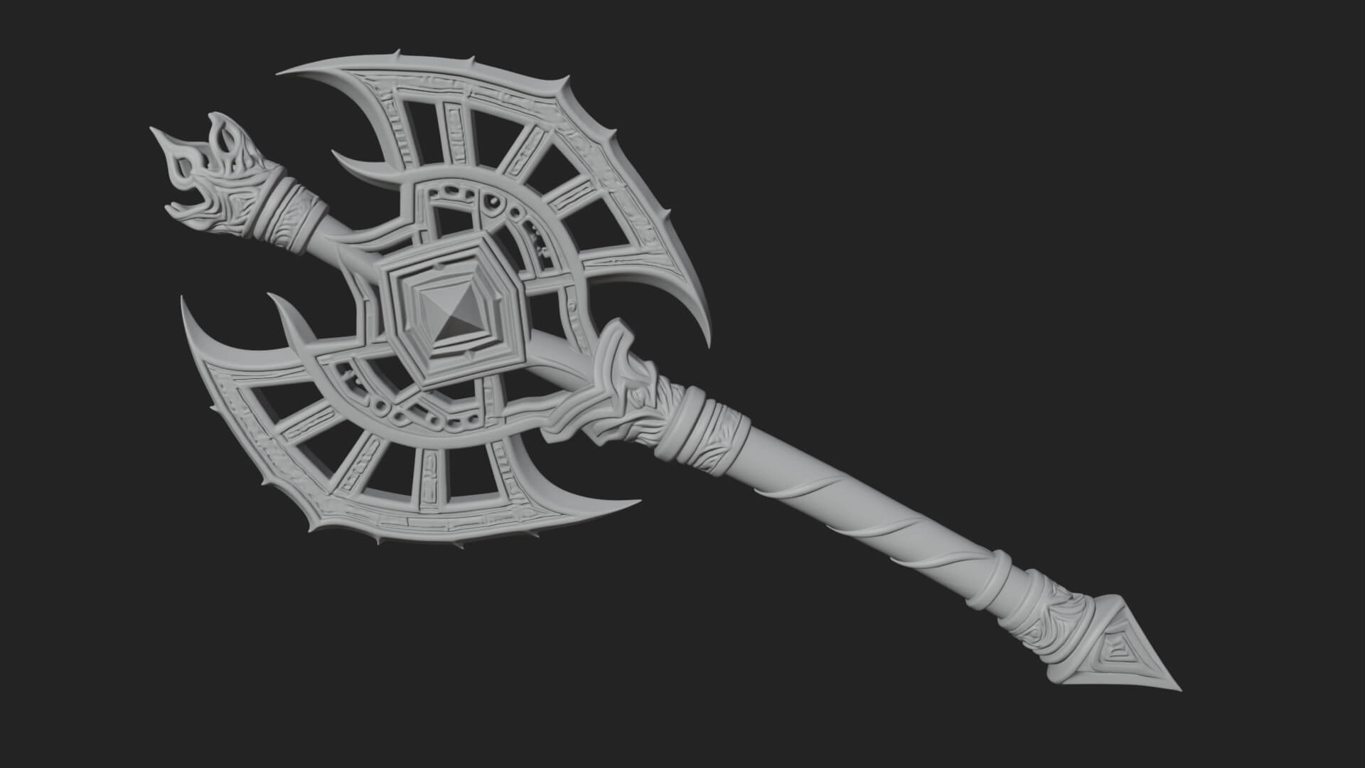 Dark Axe Head Staff Model Design 6 3D Print Model 3D Model