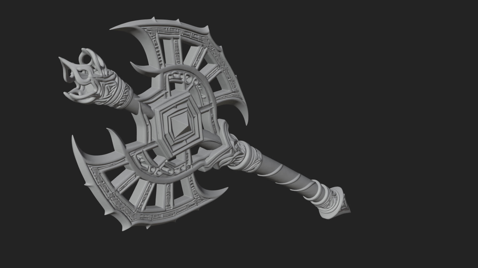 Dark Axe Head Staff Model Design 6 3D Print Model 3D Model