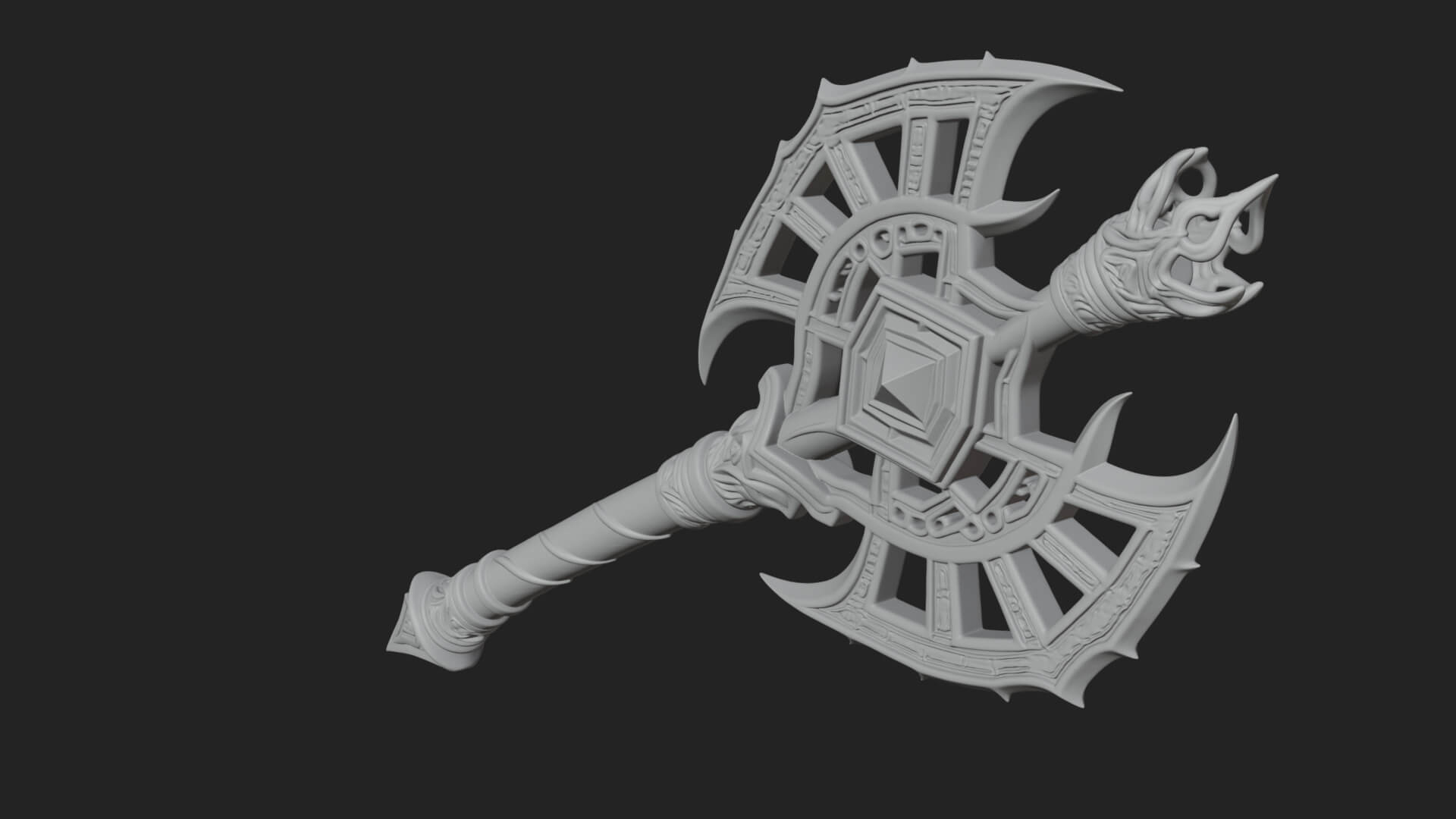 Dark Axe Head Staff Model Design 6 3D Print Model 3D Model