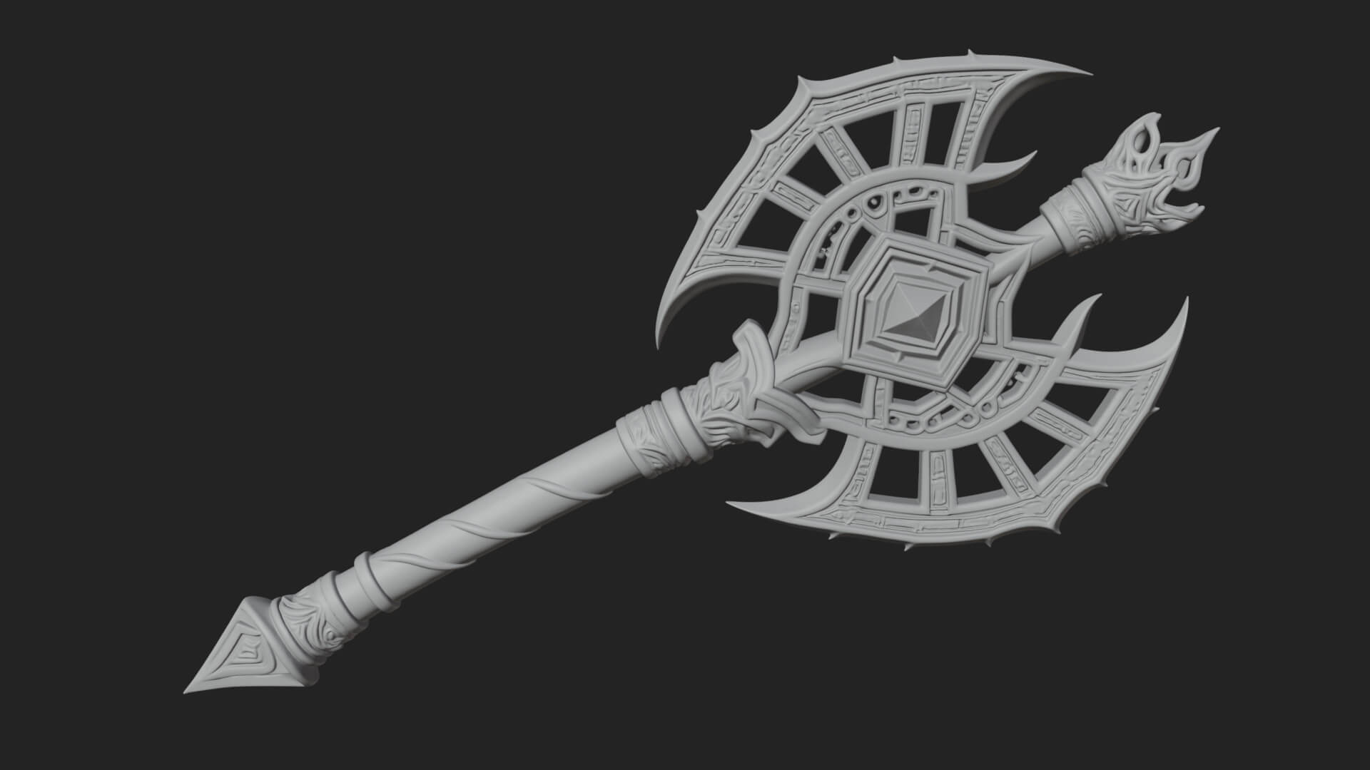 Dark Axe Head Staff Model Design 6 3D Print Model 3D Model