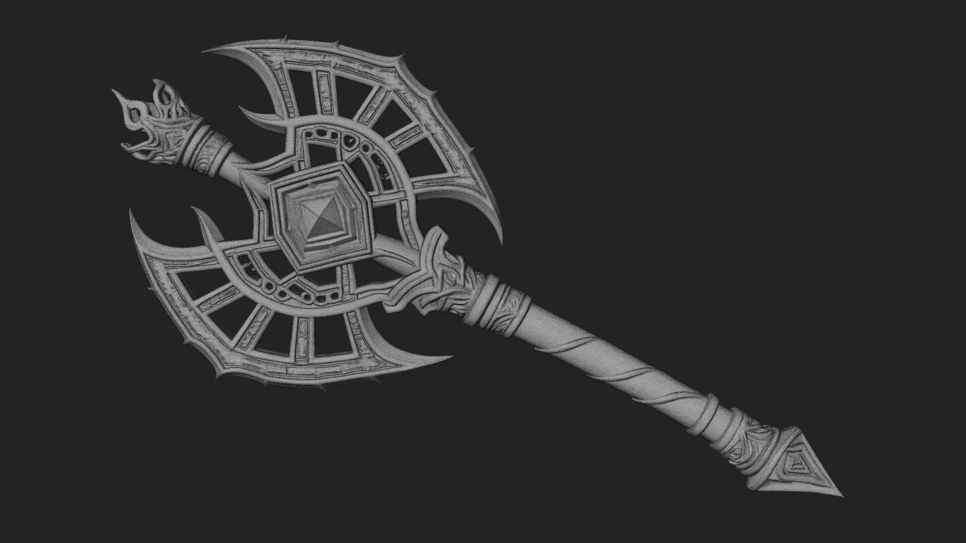 Dark Axe Head Staff Model Design 6 3D Print Model 3D Model
