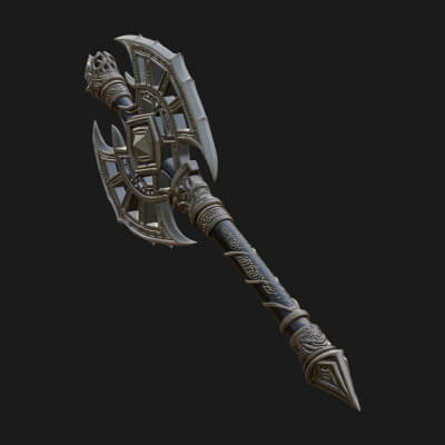 Dark Axe Head Staff Model Design 6 3D Print Model
