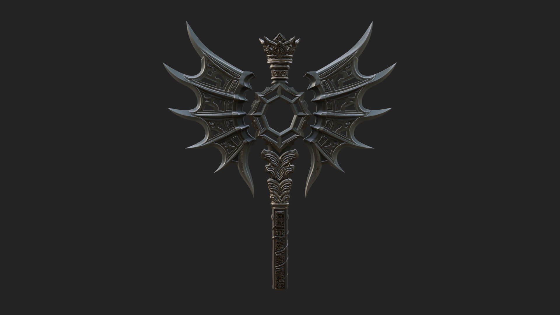 Dark Axe Head Staff Model Design 9 3D Print Model 3D Model