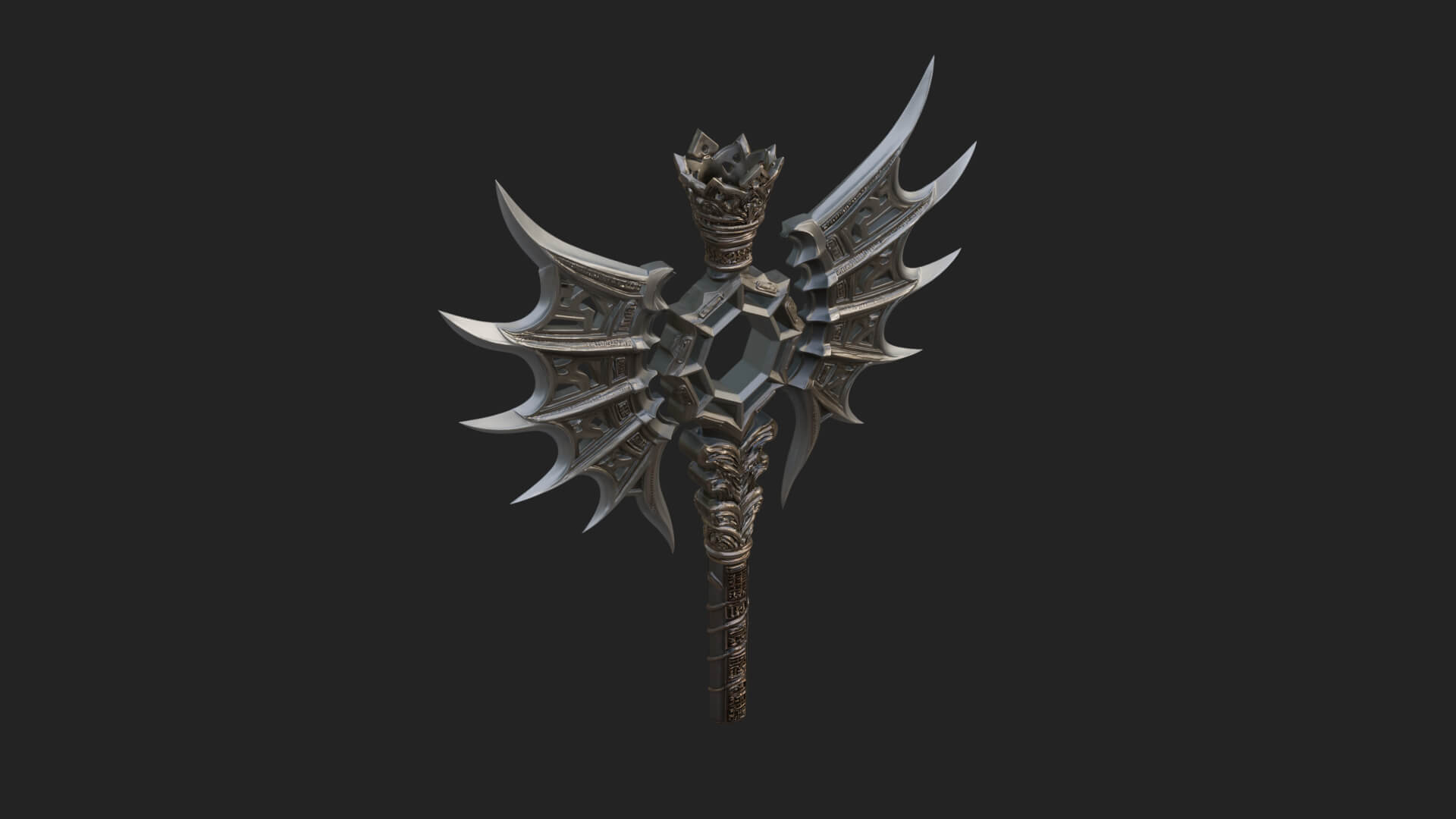 Dark Axe Head Staff Model Design 9 3D Print Model 3D Model