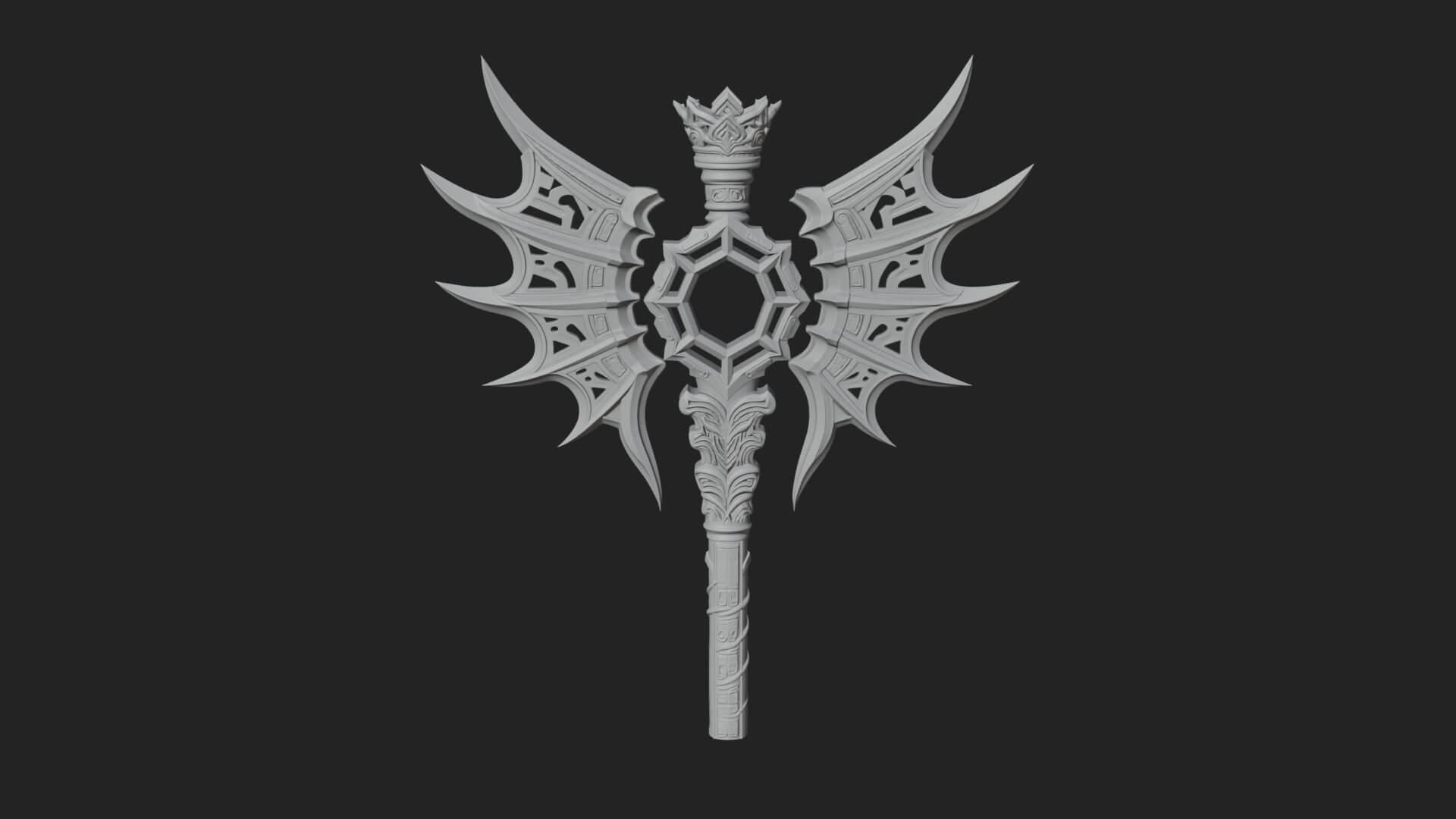 Dark Axe Head Staff Model Design 9 3D Print Model 3D Model
