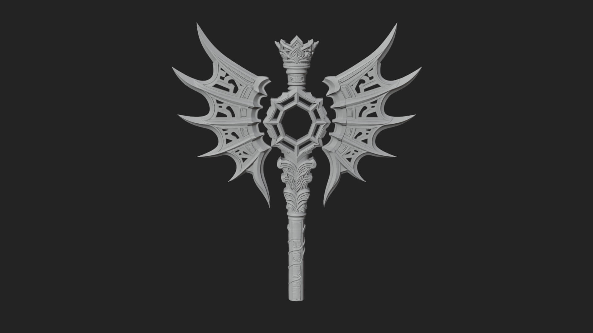 Dark Axe Head Staff Model Design 9 3D Print Model 3D Model