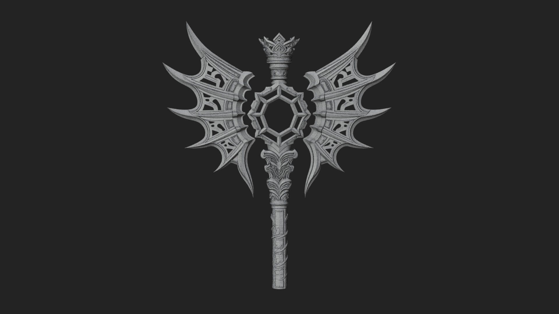 Dark Axe Head Staff Model Design 9 3D Print Model 3D Model