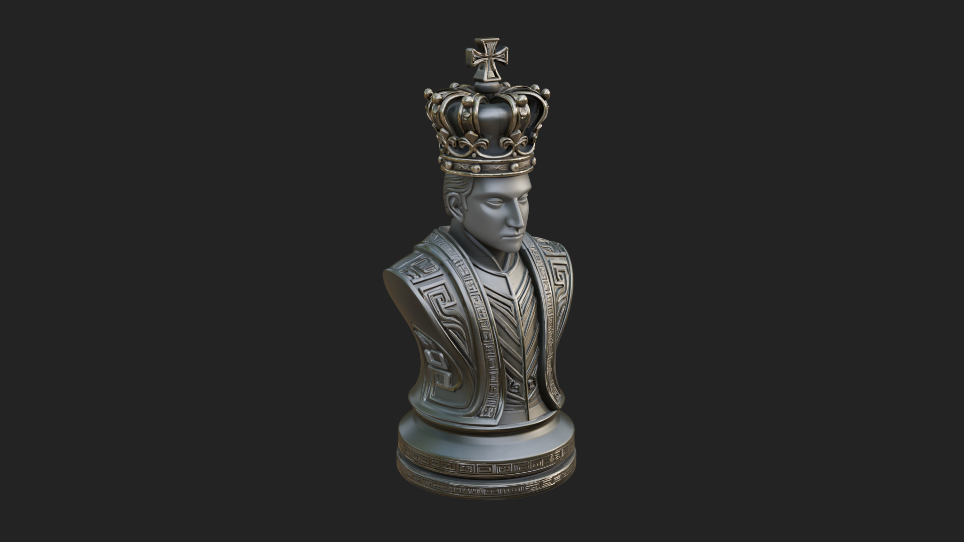 Dark Crowned King Bust Statue Design 5 3D Print Model 3D Model
